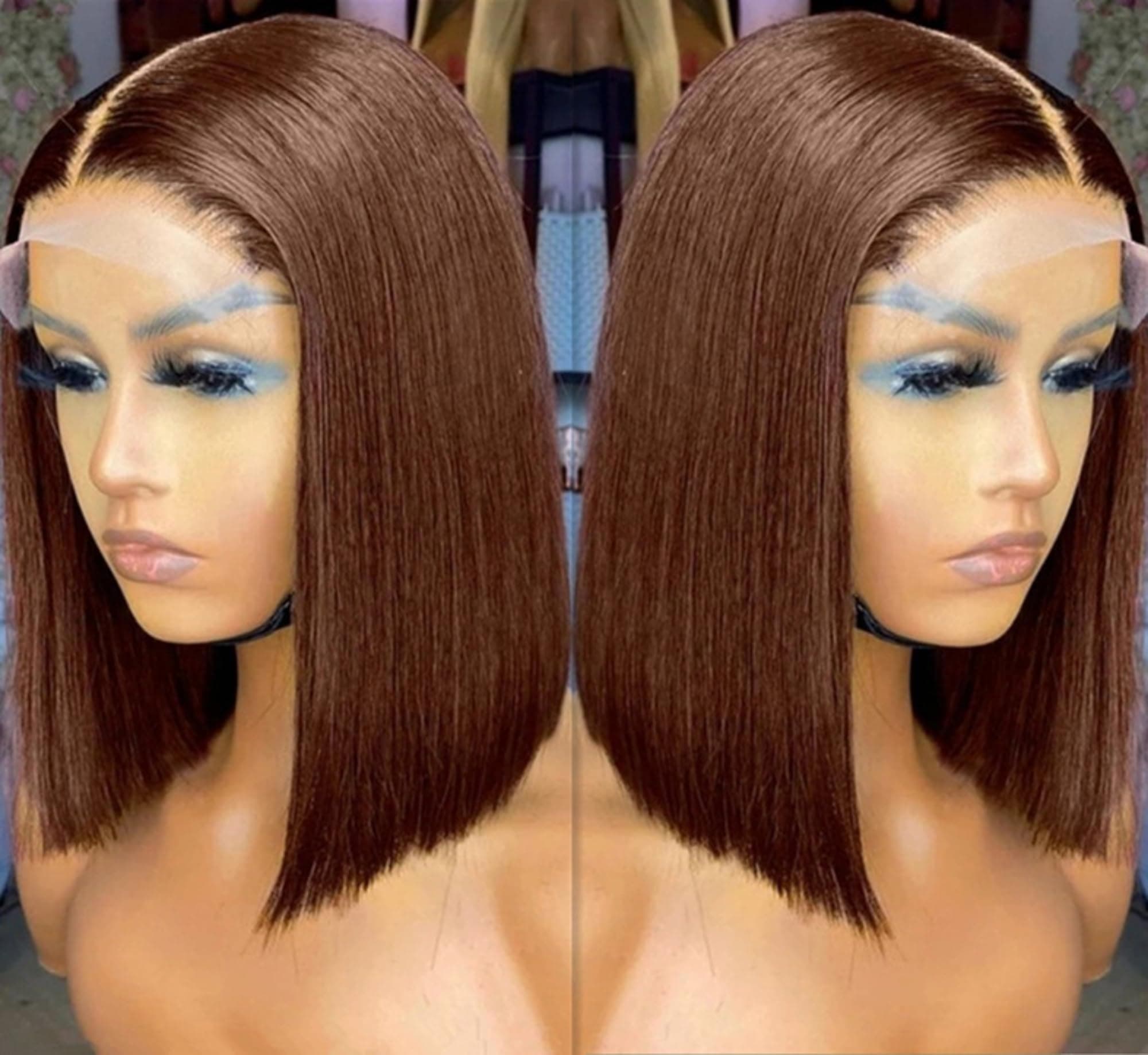 Bob Wig Human Hair Chocolate Brown 13×4 Lace Front Human Hair Wig Glueless Short Wigs For Black Women 180% Density 100% Human Hair (10 inch, Chocolate Brown)