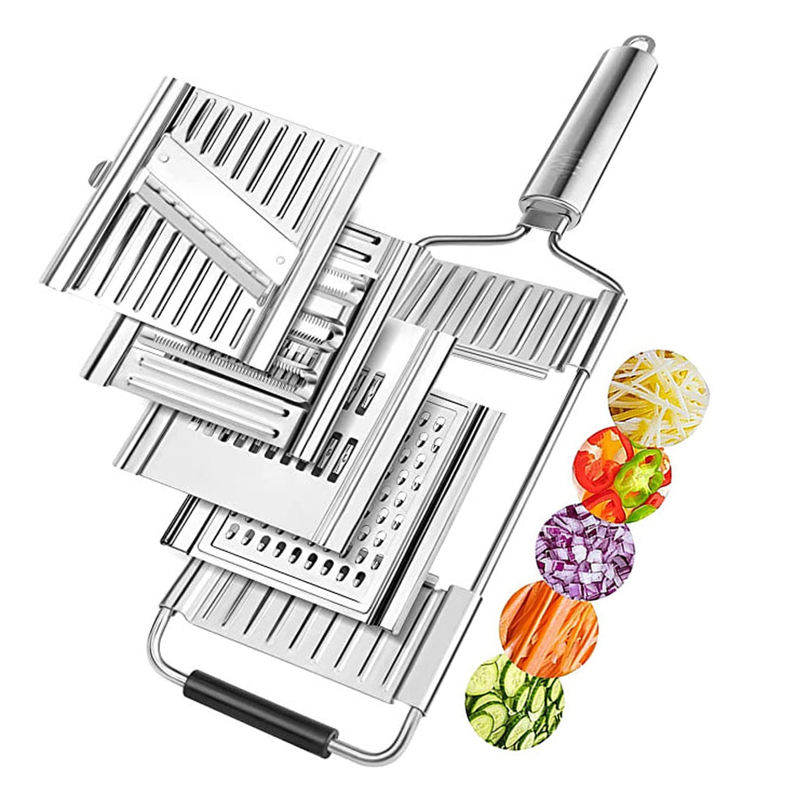 4 in 1 Multi-Purpose Vegetable Slicer Set, BetterJonny Handheld Stainless Steel Shredder Cutter Grater with 4 adjustable Blades Manual Food Chopper Kitchen Tools for Vegetable Fruits Salad