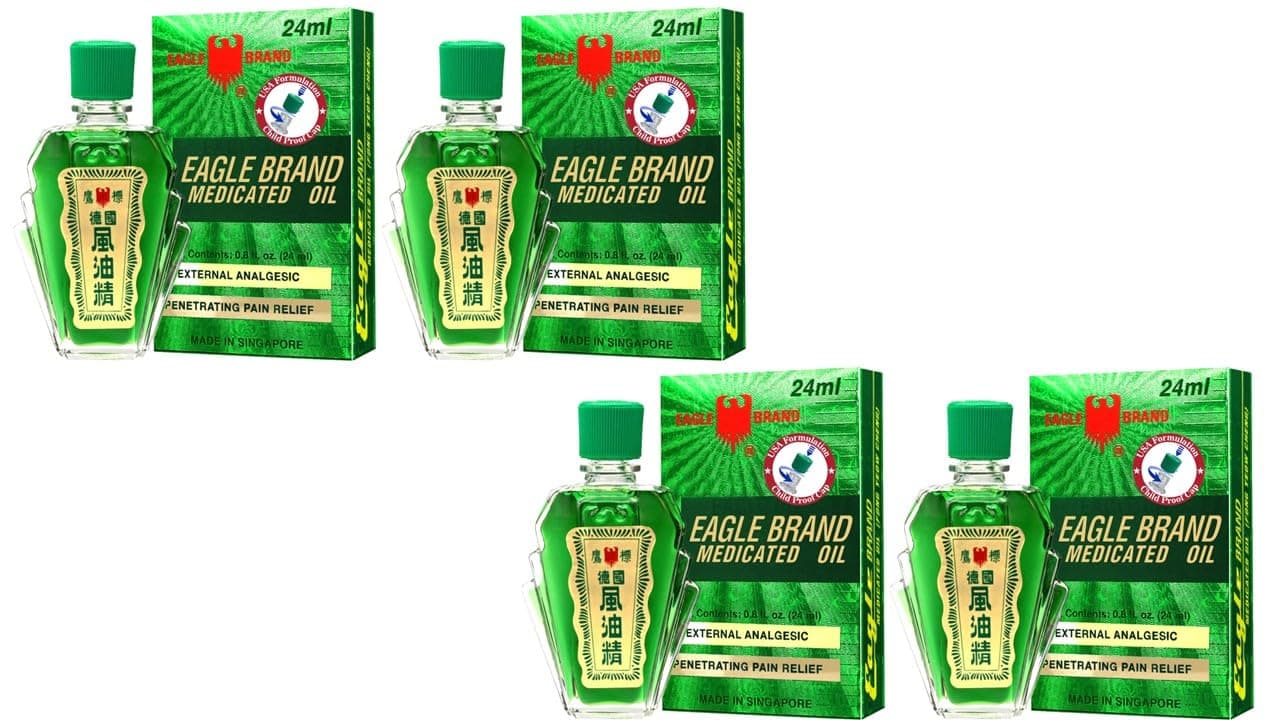 2 Packs - Green Twin Eagle Essentail Medicated Oil - Bon Chai Dau Con O Xanh - 24mL per Bottle with 4 Bottles per Order - Made in Singapore