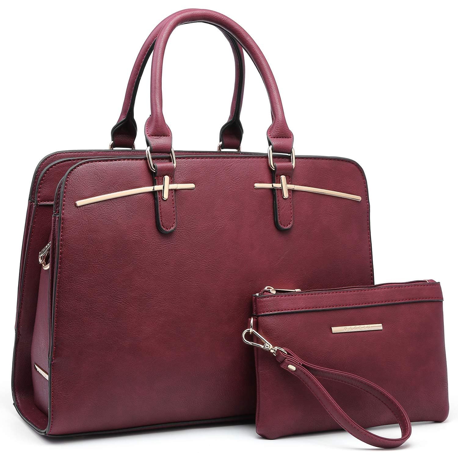 Women Handbag Wallet Tote Shoulder Hobo Bag Top Handle Satchel Purse Set 2pcs with 3 Compartments, 3-burgundy, M