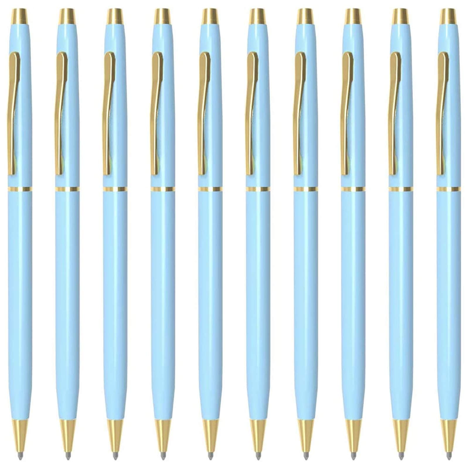 Cambond Ballpoint Pens Blue Pens - Fancy Pens Black Ink 1.0 mm Medium Metal Pen Retractable Smooth Writing for Men Women Police Uniform Office Business, 10 Pack (Blue)