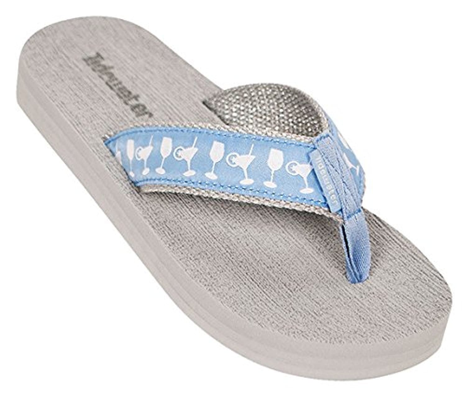 Tidewater Sandals Women's Silver Cocktail Flip Flop,Silver/White,US 8 M