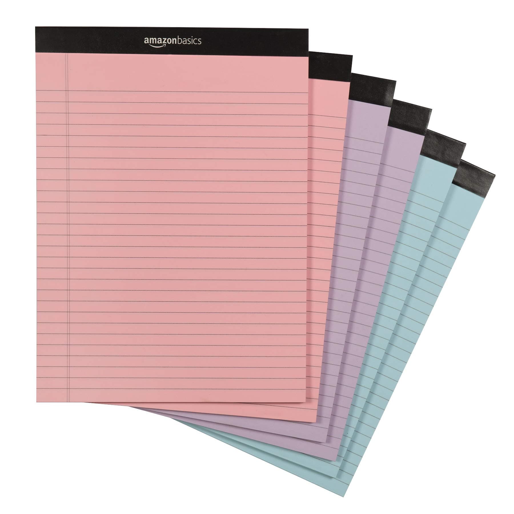 Amazon Basics Wide Ruled Lined Writing Note Pads with Sturdy Back, 8.5" x 11.75", Multicolor, 6-Pack, 300 Sheets, Perforated