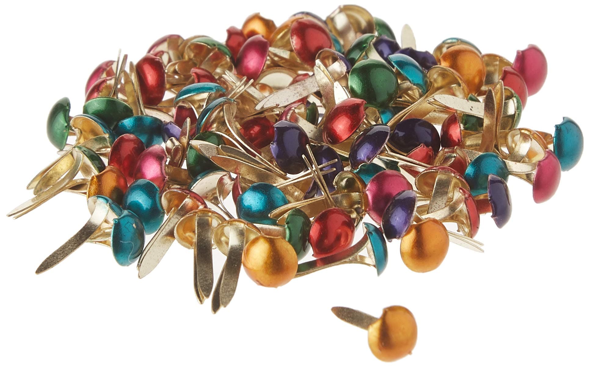 Creative Impressions Mini Painted Metal Paper Fasteners 100-Pack Assorted Metallic, Round