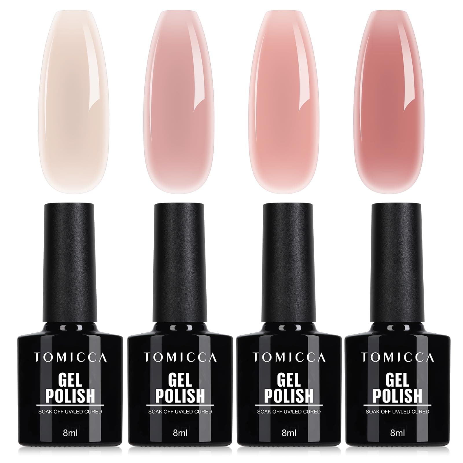 TOMICCA French Nail Gel Polish Set - Long Lasting Pink Jelly Gel Nail Polish, Soak Off UV LED Gel Polish for Women Girls - Create Stunning Nail Designs with Easy-to-Apply, 4PCS*8ml