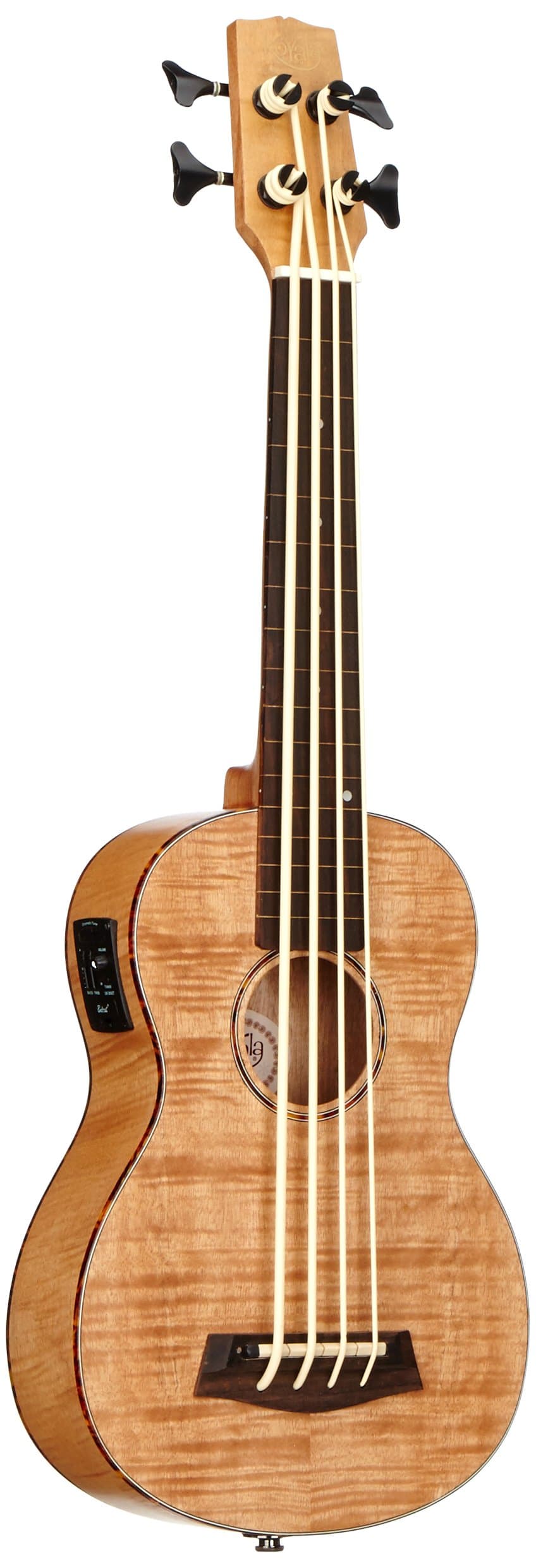 Korala UKBB FE - 310–Bass Ukulele Flamed Okume Top Guitar with Rosewood Fingerboard Belcat Machine Head Fretless-Tuner
