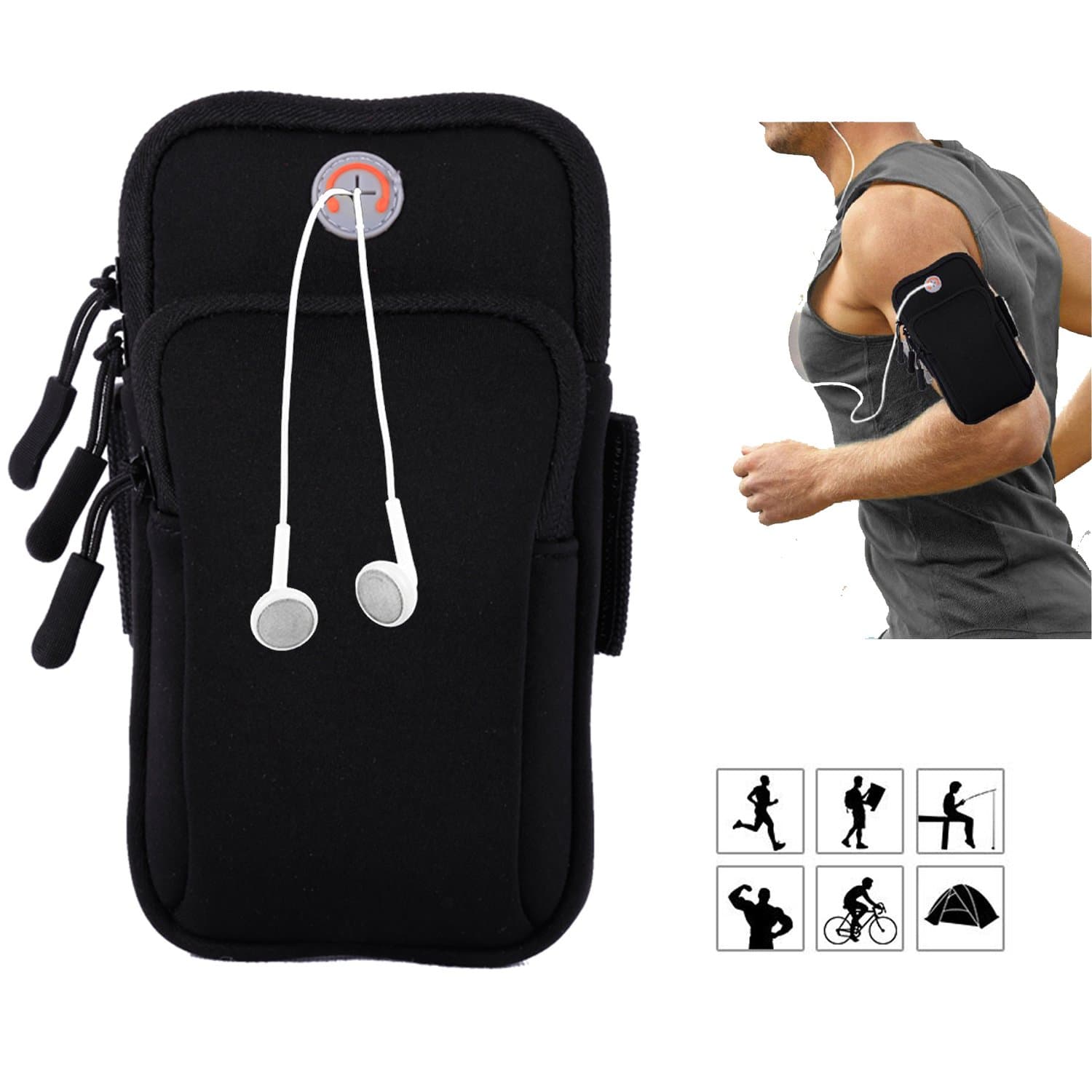 Veriya Running Armband Phone Holder, Sports Armbands Cycling Hiking Workout ArmBag for 5.7" Cellphone Keys Credit Card Coins (Black1)