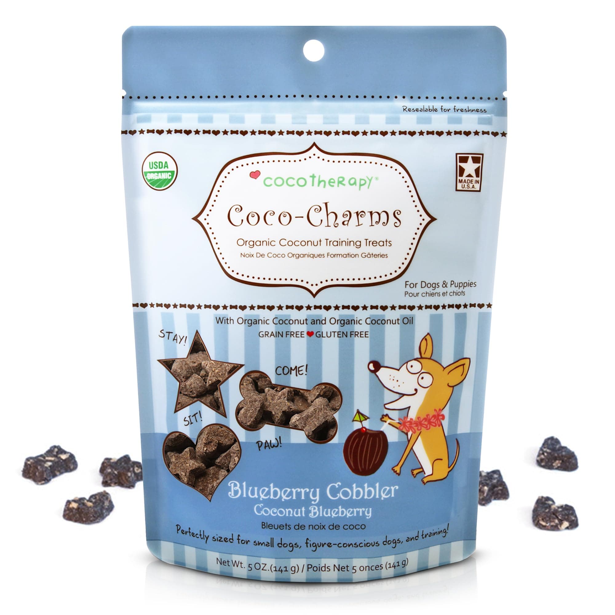 Coco-Charms Blueberry Cobbler - Organic Dog Treats, All Natural, Vegan Training Treat for Dogs with Organic Coconut Oil