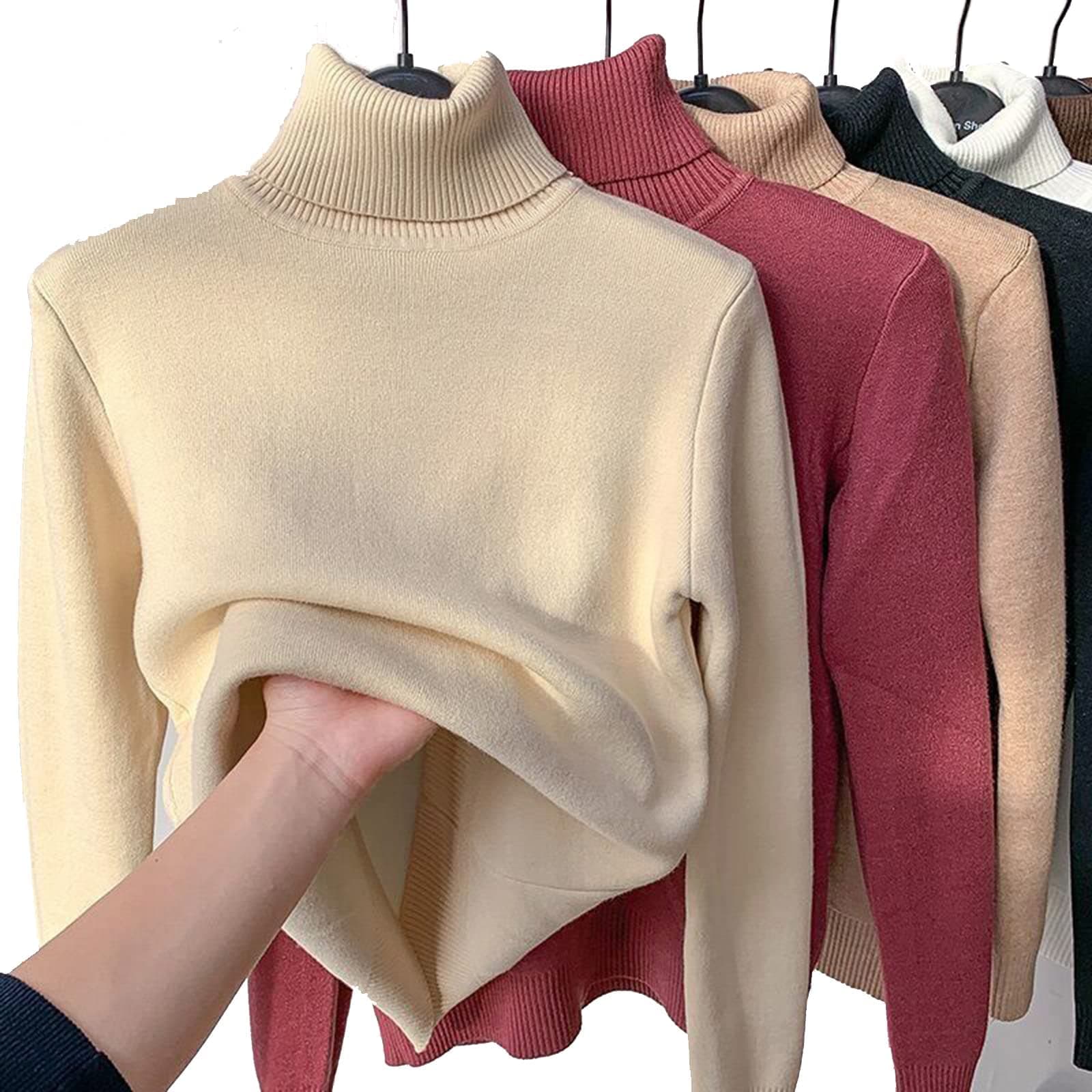 QISNG Winter Fleece Thick Knitted Bottoming Shirt, 2023 New Casual Thick Turtleneck Sweater Soft Thermal, L