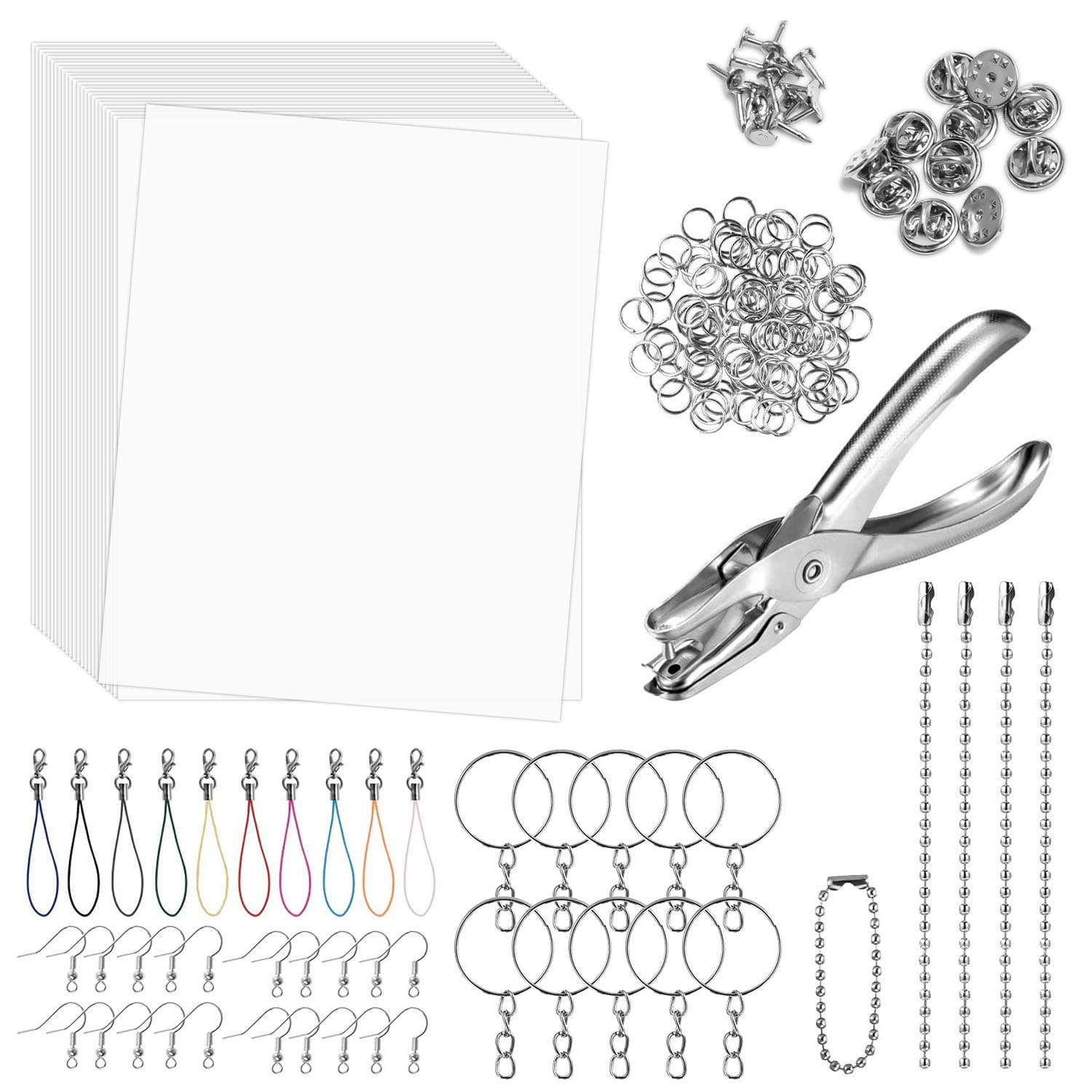 Rainmae 181pcs Heat Shrink Plastic Sheets Pack, Shrinky Art Crafts Set Include 25 PCS Blank Shrinky Art Film Paper with 155pcs Keychains Accessories for DIY Ornaments or Creative Craft