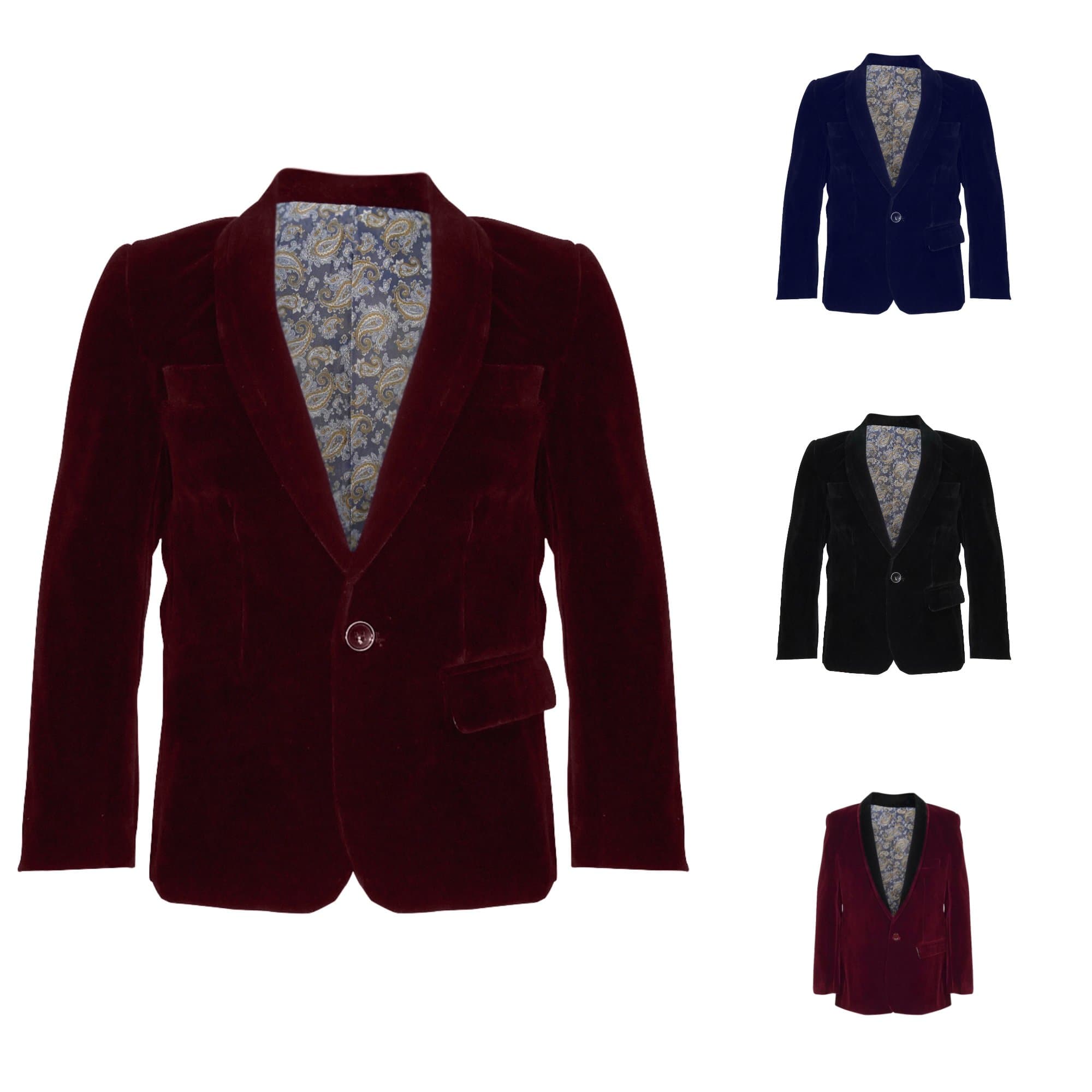 Suffies® Boys Kids Velvet Blazer Jacket Black/Navy/Burgundy 1-15 Years Paisley Lining