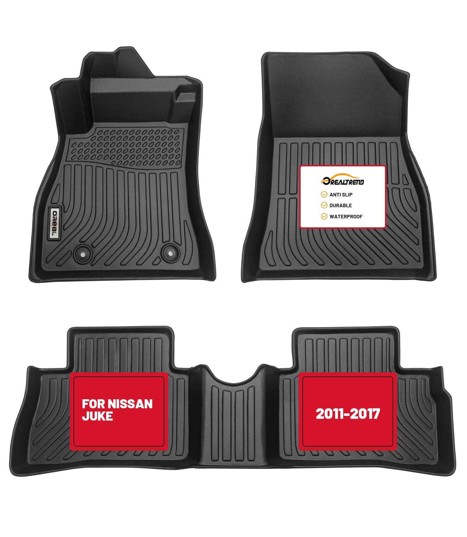 Car Floor Mats Liners Replacement for Nissan Juke 2011-2017 Heavy Duty All Weather Guard Front Rear Auto Carpet-Custom Fit-Tough/Durable/Odorless Black Full Set Interior Accessories