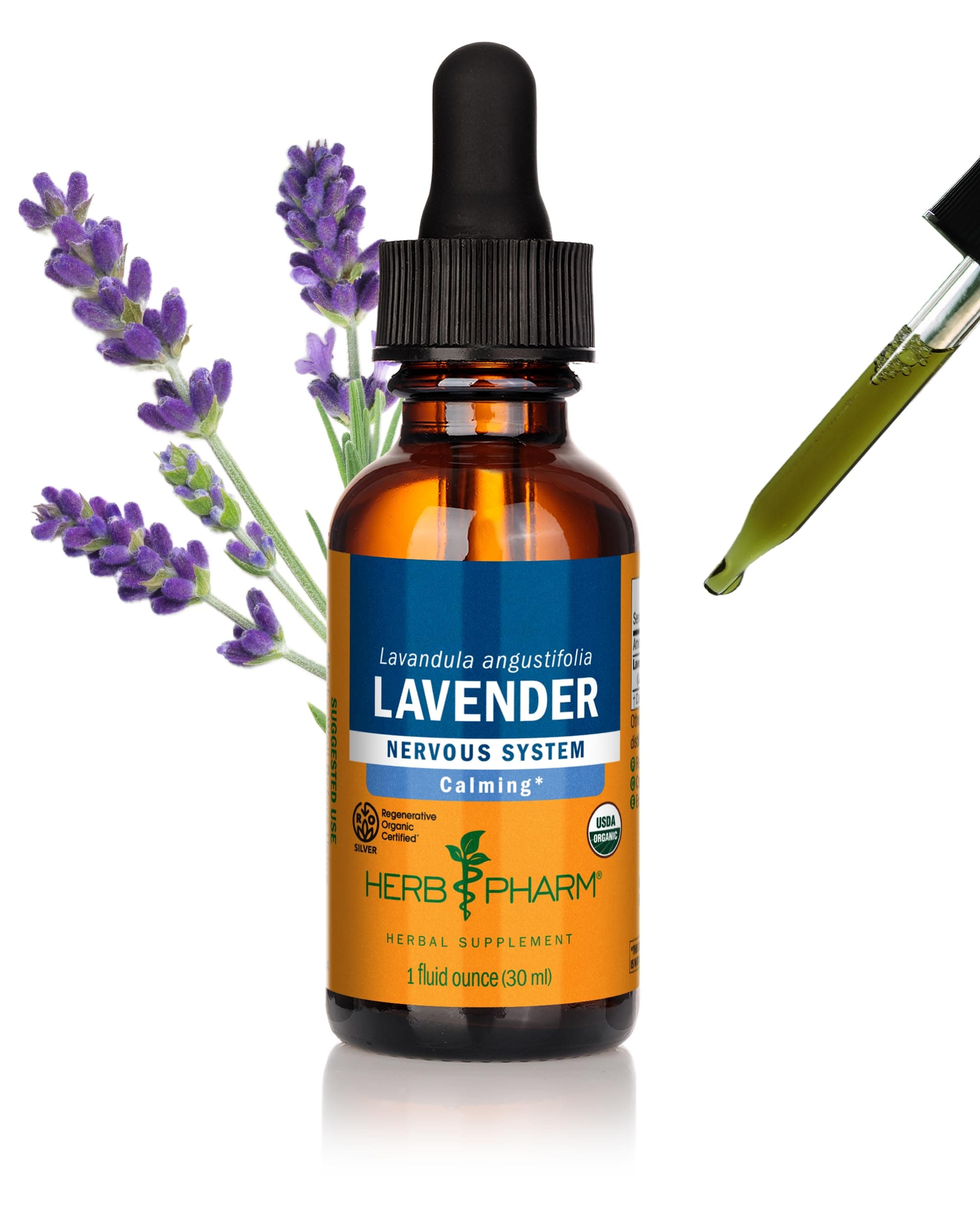 Herb Pharm Certified Organic Lavender Flower Liquid Extract for Calming Nervous System Support, 1 Fl Oz