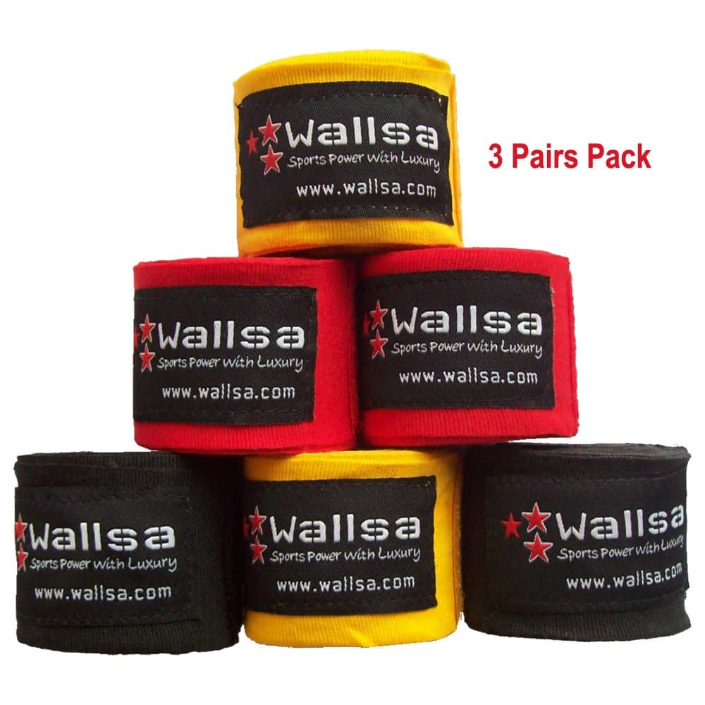Wallsa Stretch Cotton MMA Hand Wraps/Boxing Handwraps - 3 Pairs Pack - 180" inches /4.5 Meters
