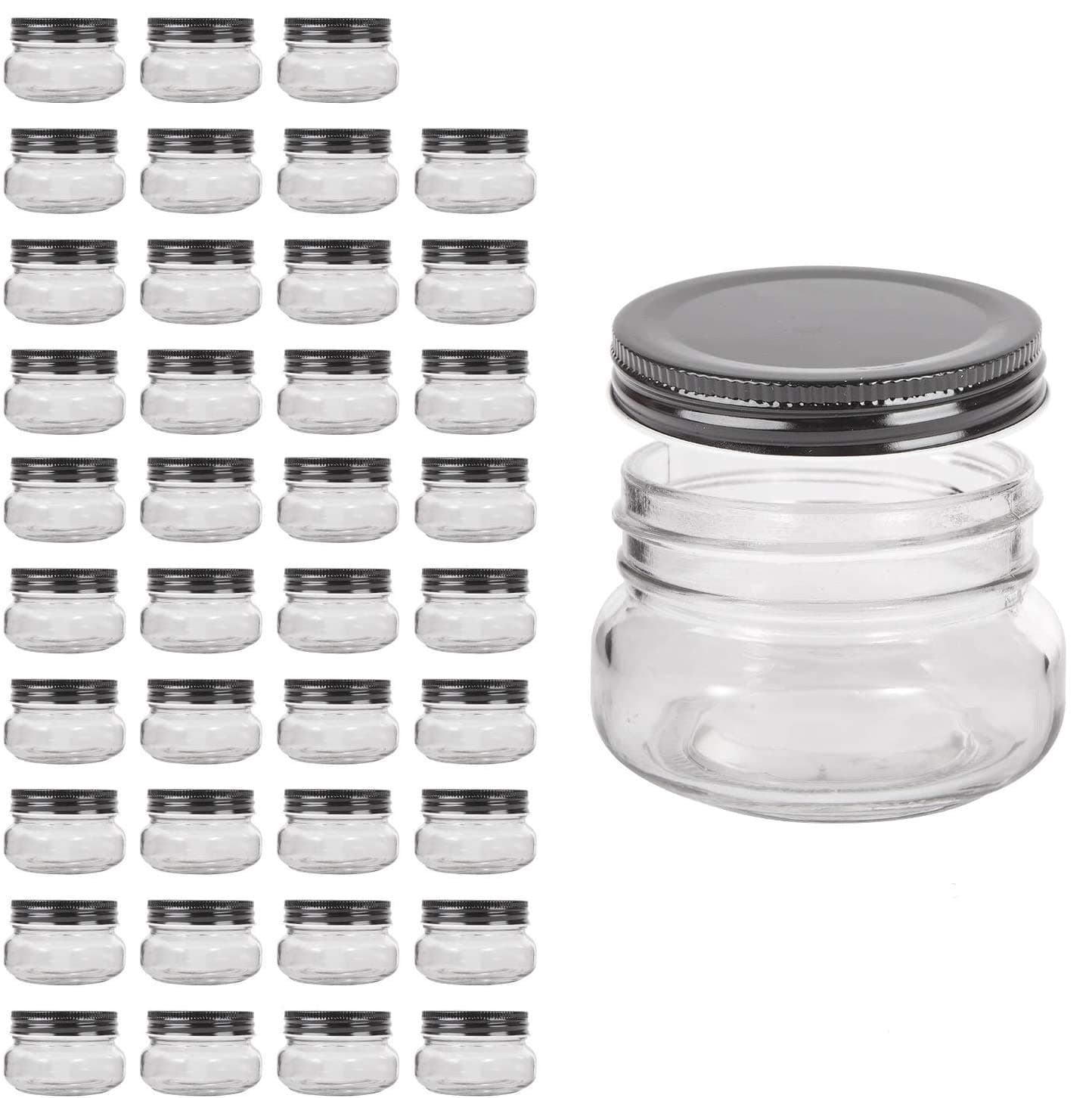 QAPPDAMini Mason Jars Glass Canning Jars,5 OZ Jelly Jars With Regular Lids(Black) Small Jars for Honey,Jam,Favors,Baby Foods,Spice Jars 40 PACK