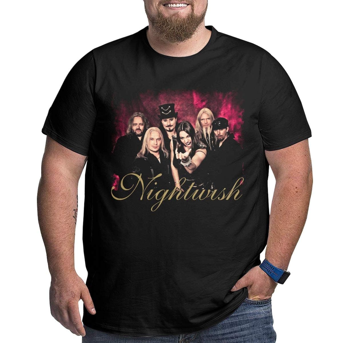 SeacoLazyAngle Big Men Crew Neck T-Shirt, Nightwish Tour 2019,Size