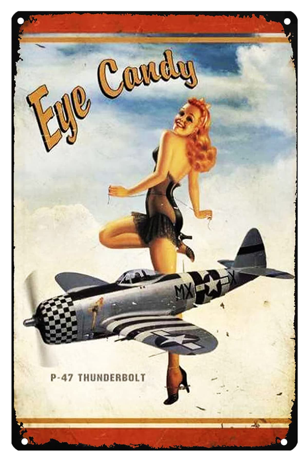 Funny Retro Tin Metal Sign P-47 Thunderbolt Poster Girl Eye Candy Perfect For Home Cafe Bar Club Wall Decoration 8x12 Inch