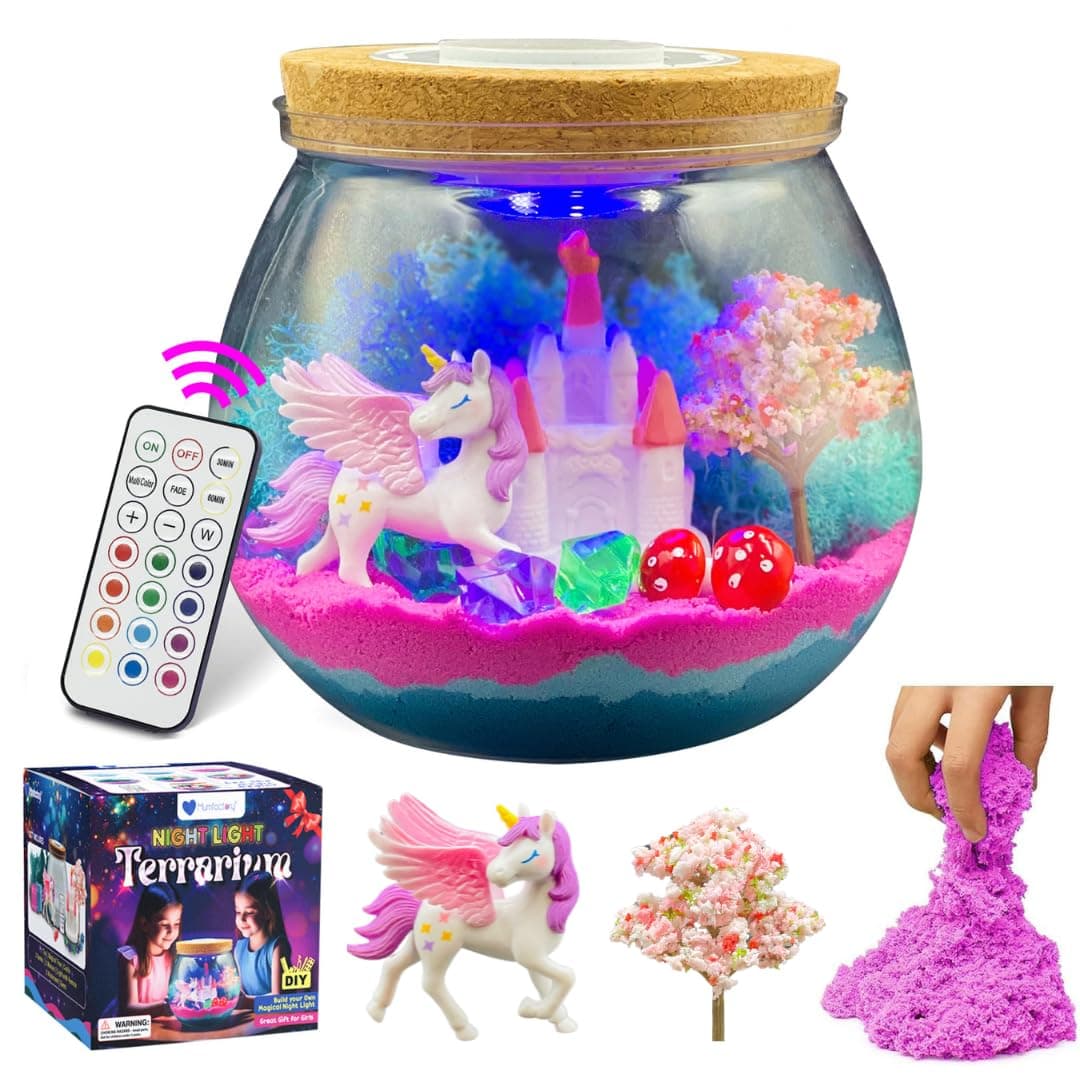 Mumfactory Unicorn Night Light Terrarium Kit - Gifts for Girls Age 4-12 - Birthday Present for Ages 4 5 6 7 8-12 Year Old