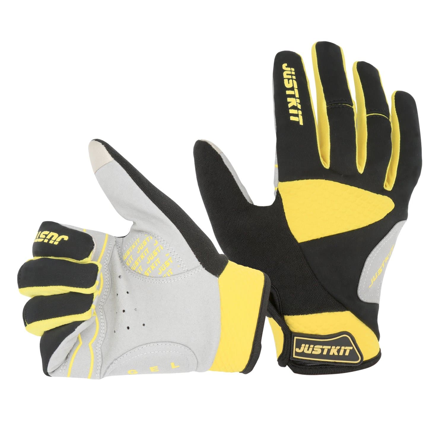 JUSTKIT Cycling Gloves Touch Screen Full Finger Gloves Mountain Bike Gloves Road Racing Bicycle Gloves Gel Pad Riding Gloves Work Gloves For Women and Men (Yellow, Large)