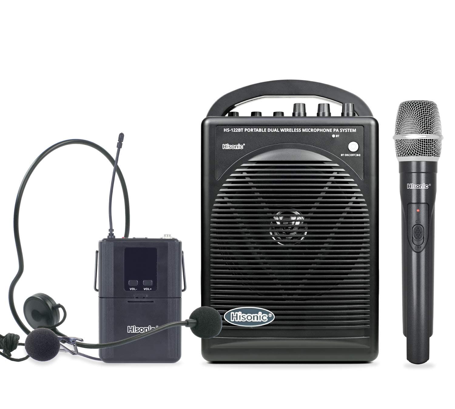 Hisonic HS122BT-HL Portable and Rechargeable PA System with Dual UHF Wireless Microphones & Bluetooth Connection
