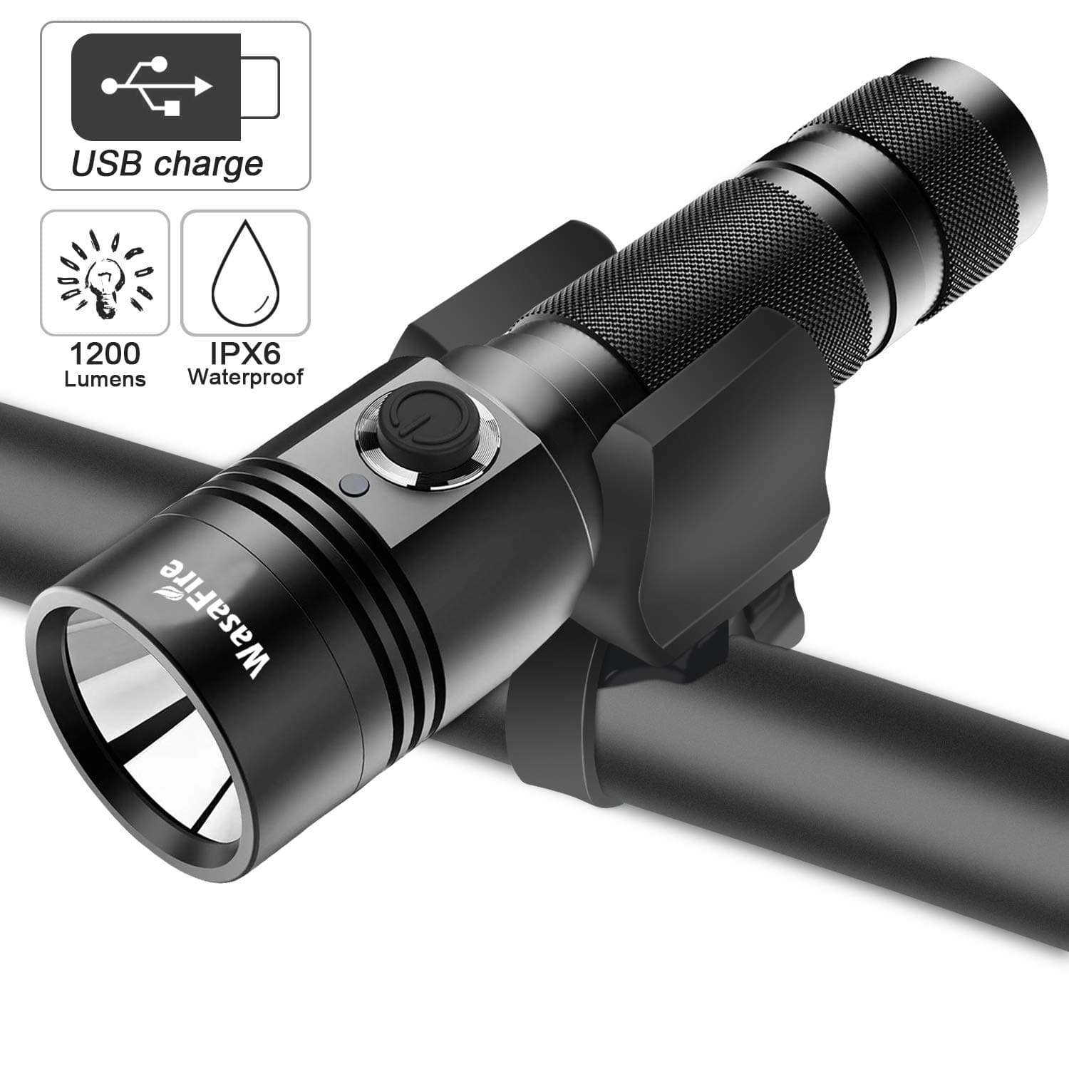 Bike Headlight, WASAGA USB Rechargeable Bicycle Lights Waterproof Mountain Bike Front Light with 5 Hours High Mode 6000 Lumens 5 Modes Headlamp for Cycling Safety (3000mAh)