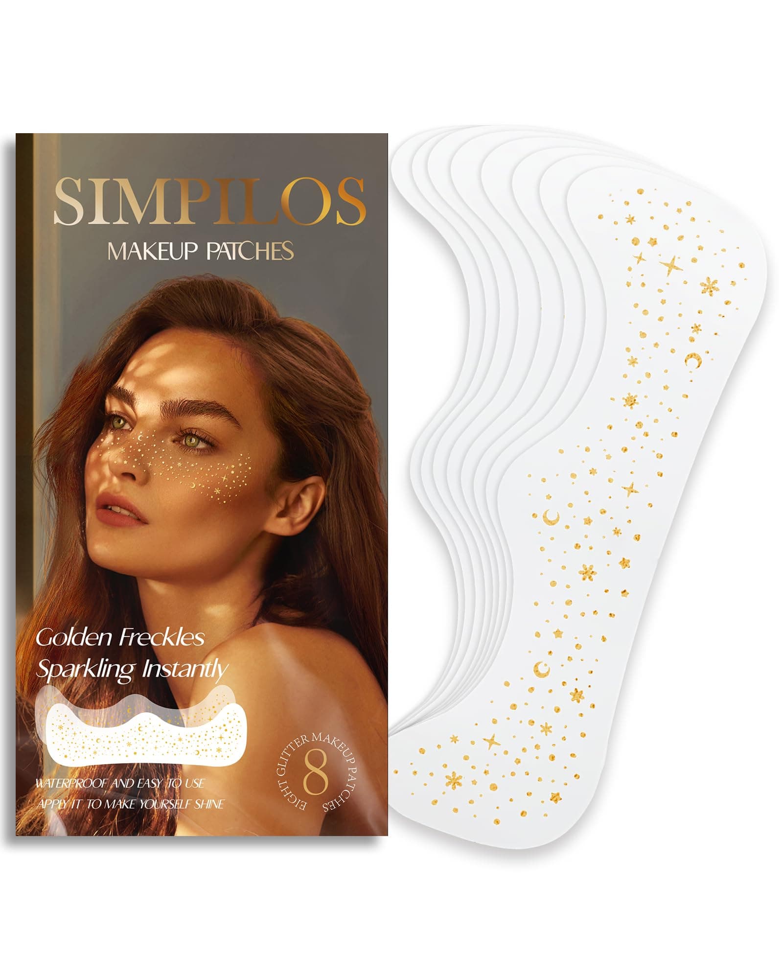 Makeup Pathes, Body Face Glitter for Kids Women Girls, Gold Snowflake Glitter Makeup for Face, Singer Concerts Festival Holiday Party Rave Accessories - 8 Counts