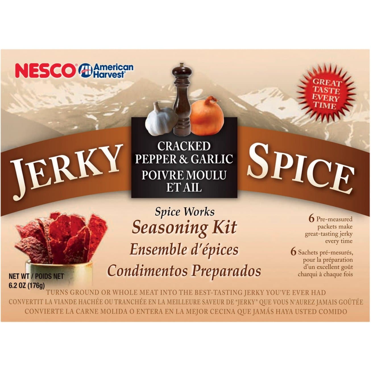 BJG-6, Jerky Spice Works, Cracked Pepper & Garlic Flavor, 6 Piece Set
