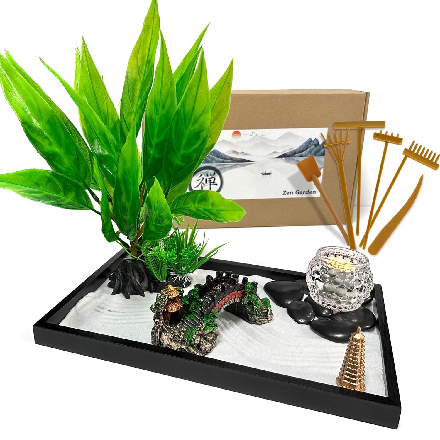 LuXianYS Zen Garden Kit 12x8in, Miniature Desktop Meditation Zen Garden Set
