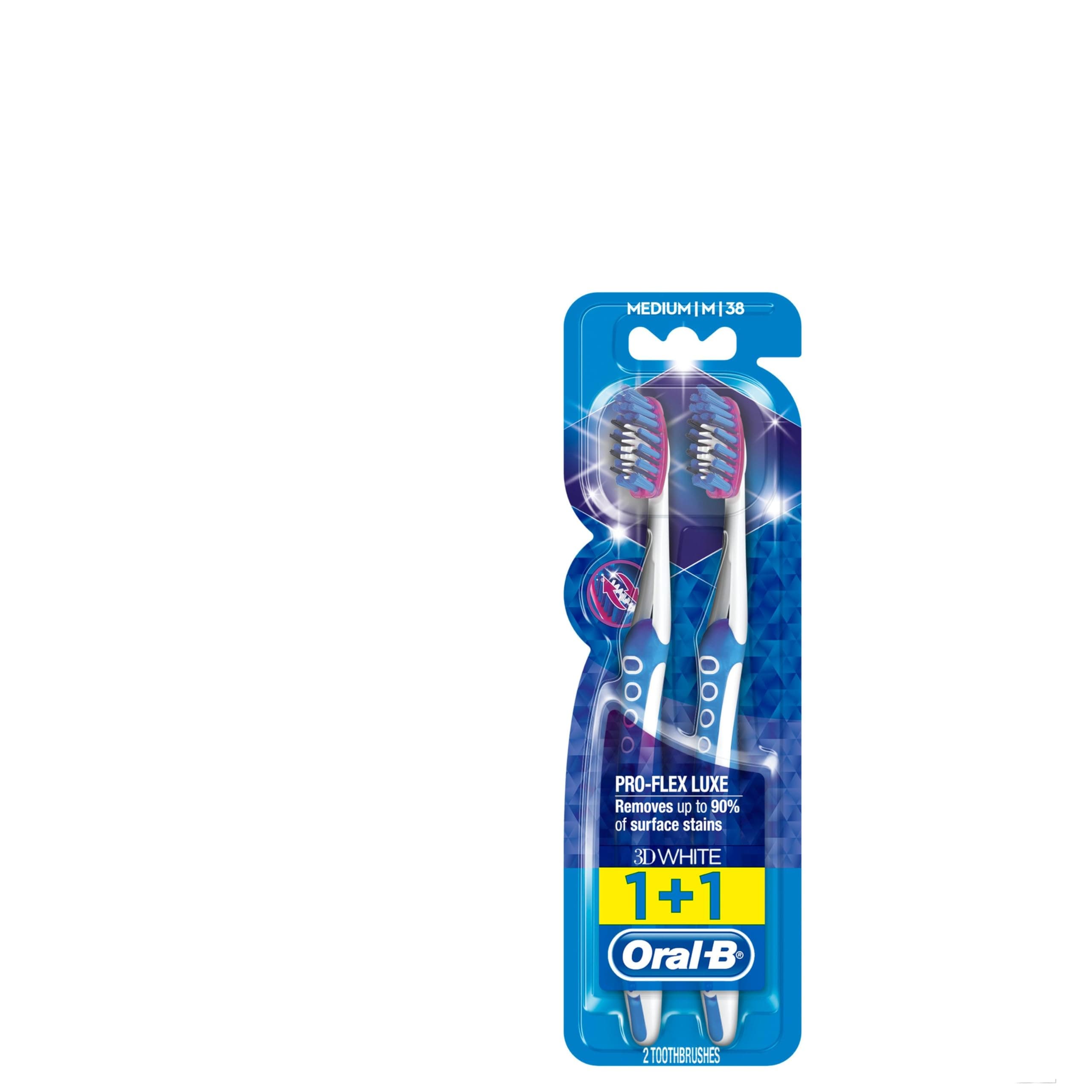 Oral-B 3D White Luxe Pro-Flex Medium Manual Toothbrush, Pack of 2 Package design may vary