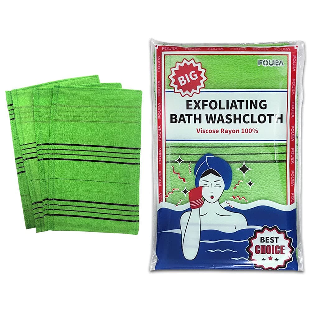 FOUBA Asian Exfoliating Bath Washcloth (Large Green - 4 pcs)