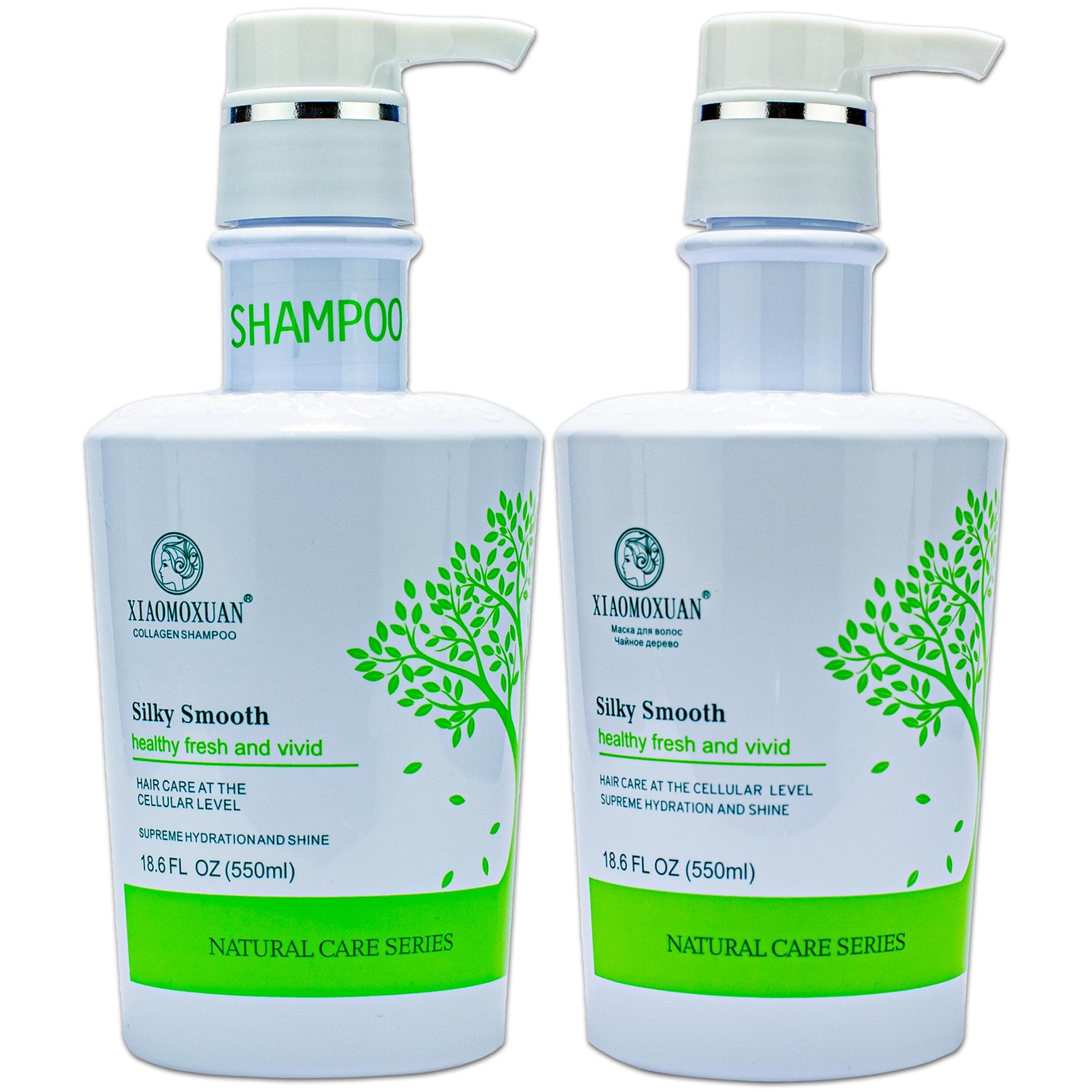 Xiaomoxuan Natural Tea Tree Collagen Shampoo and Vegan Hair Mask Hydrating Set - Deep Conditioner for Dry Damaged Hair, Color-Treated and Bleached Hair Repair - All Hair Types