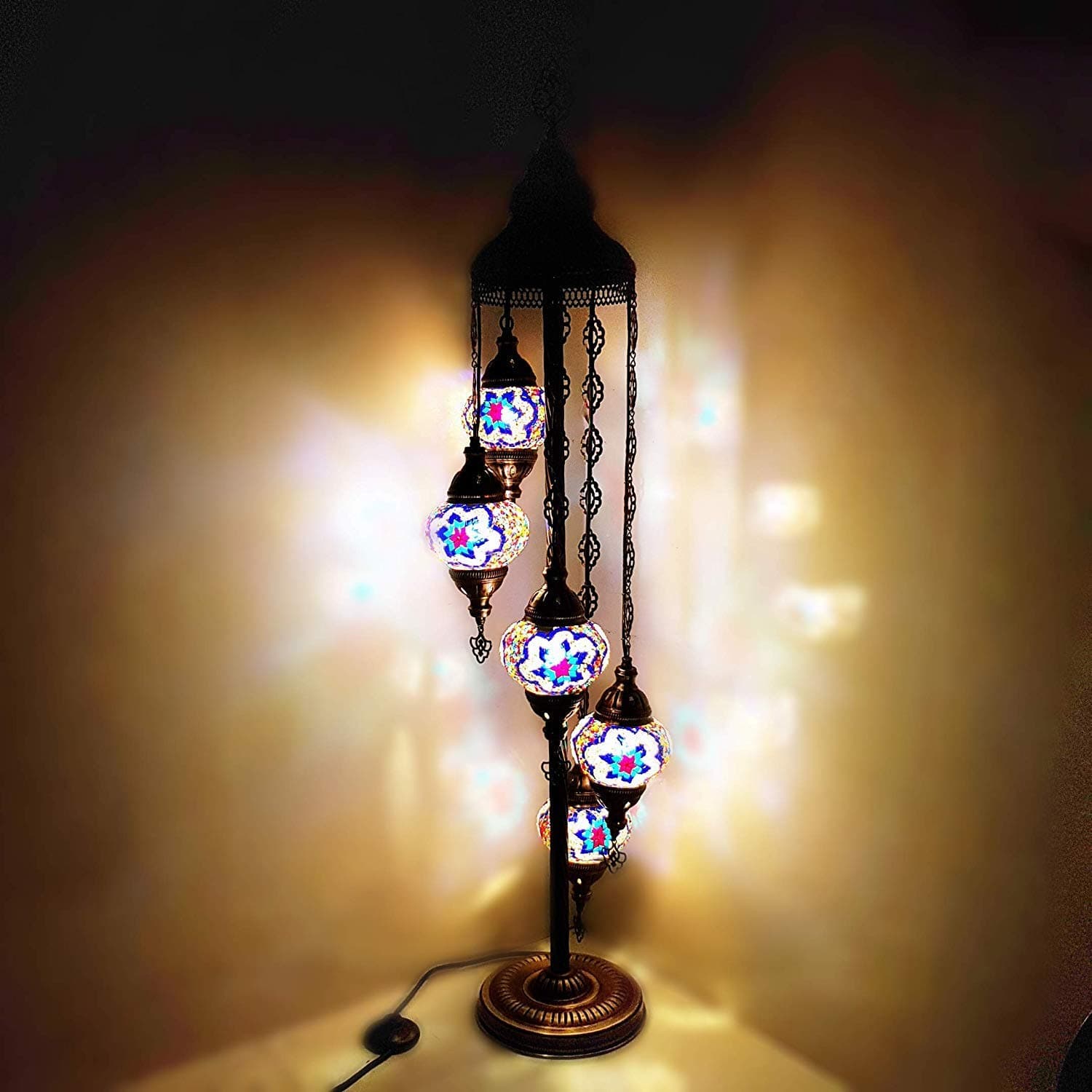 World Home Living Turkish Moroccan Tiffany Style Glass Mosaic Floor Lamp Night Light - MC6 X 5 Bulb Floor Lamp