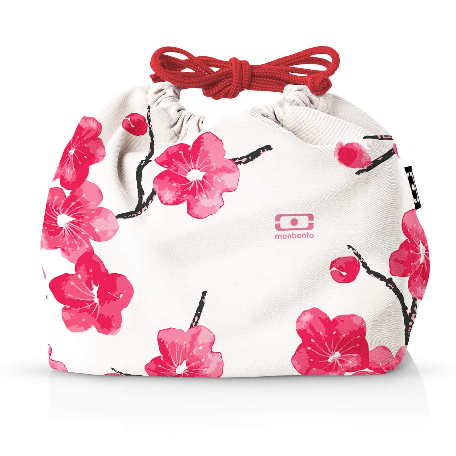 monbento - Lunch Bag MB Pochette M Blossom - Polyester Lunch Tote - For Work/School Lunch Packing - Can Contain a Bento Box MB Original or MB Tresor - Japanese Flowers - White & Red