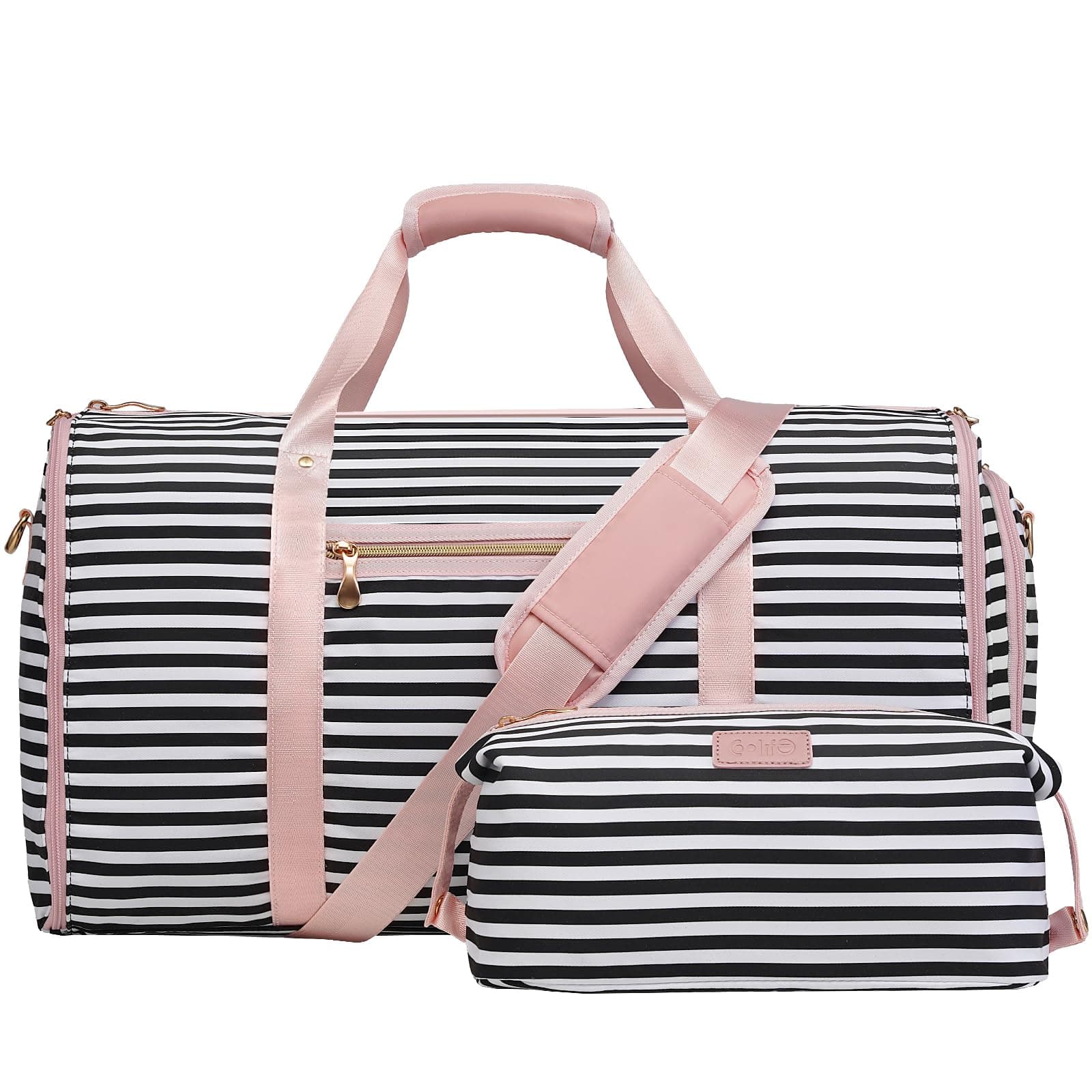 Coolife Garment Bag Carry On Convertible Travel Duffel Bag with Shoe Pouch Weekender Bag for Women Men 2 in 1 Hanging Suit Bag with Shoulder Strap Business Travel Bag, Black White Stripe, Standard,