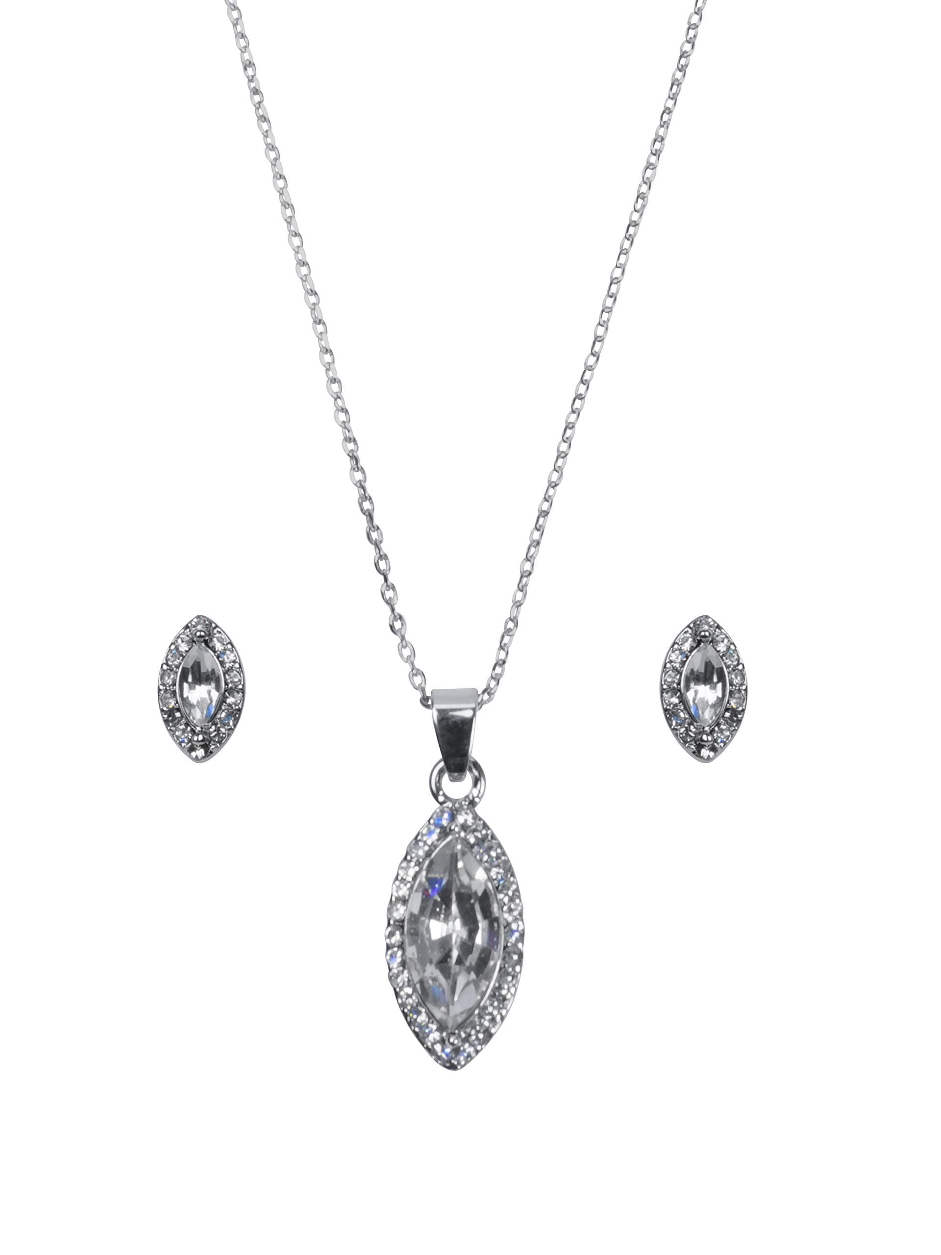 Buckingham Jewellery Necklace and Earrings Set - Rhodium Plating with Crystals in complimentary Gift Box