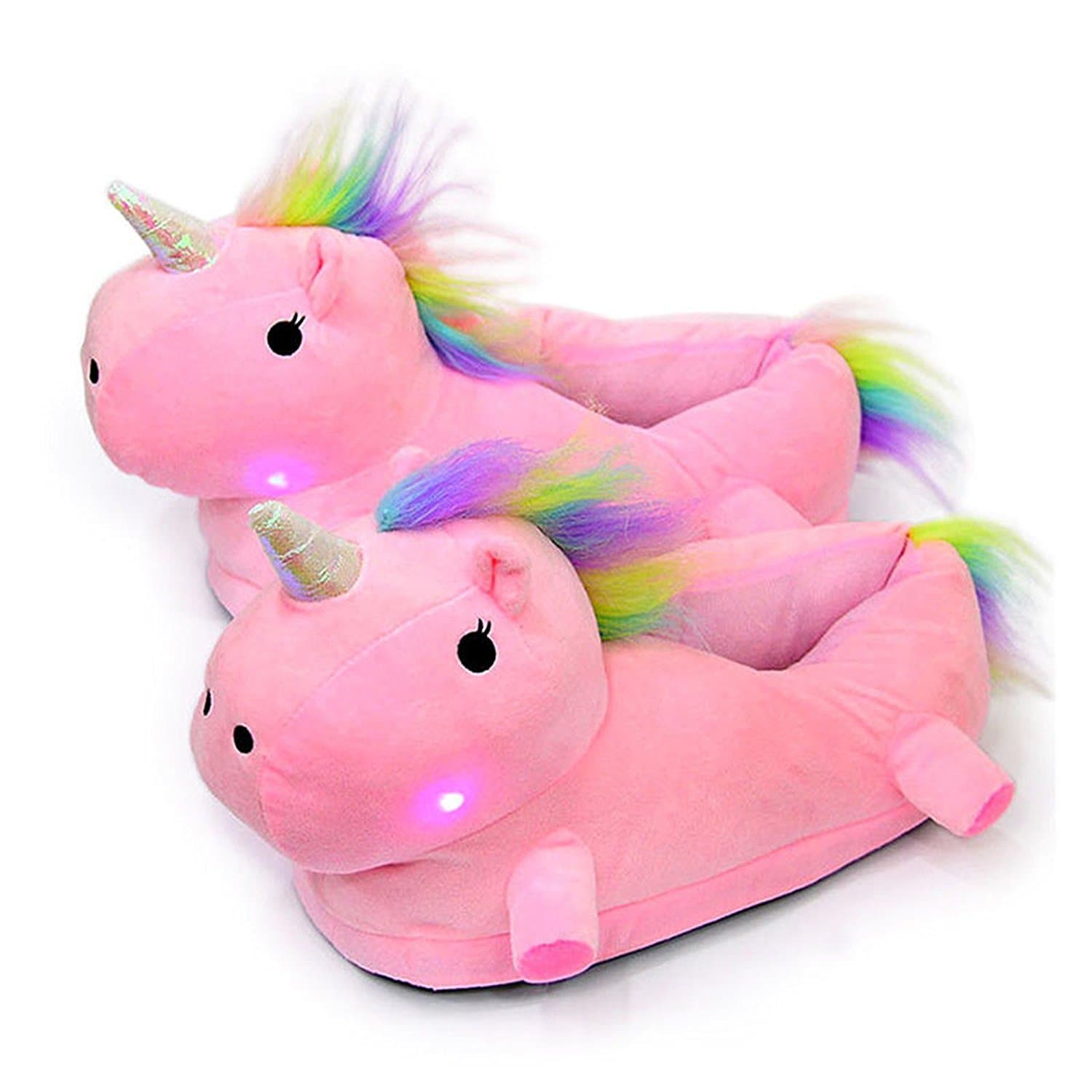 Warm Unicorn Slippers with LED Soft Plush Slip on Animal Light up Shoes for Kids Girlfriend
