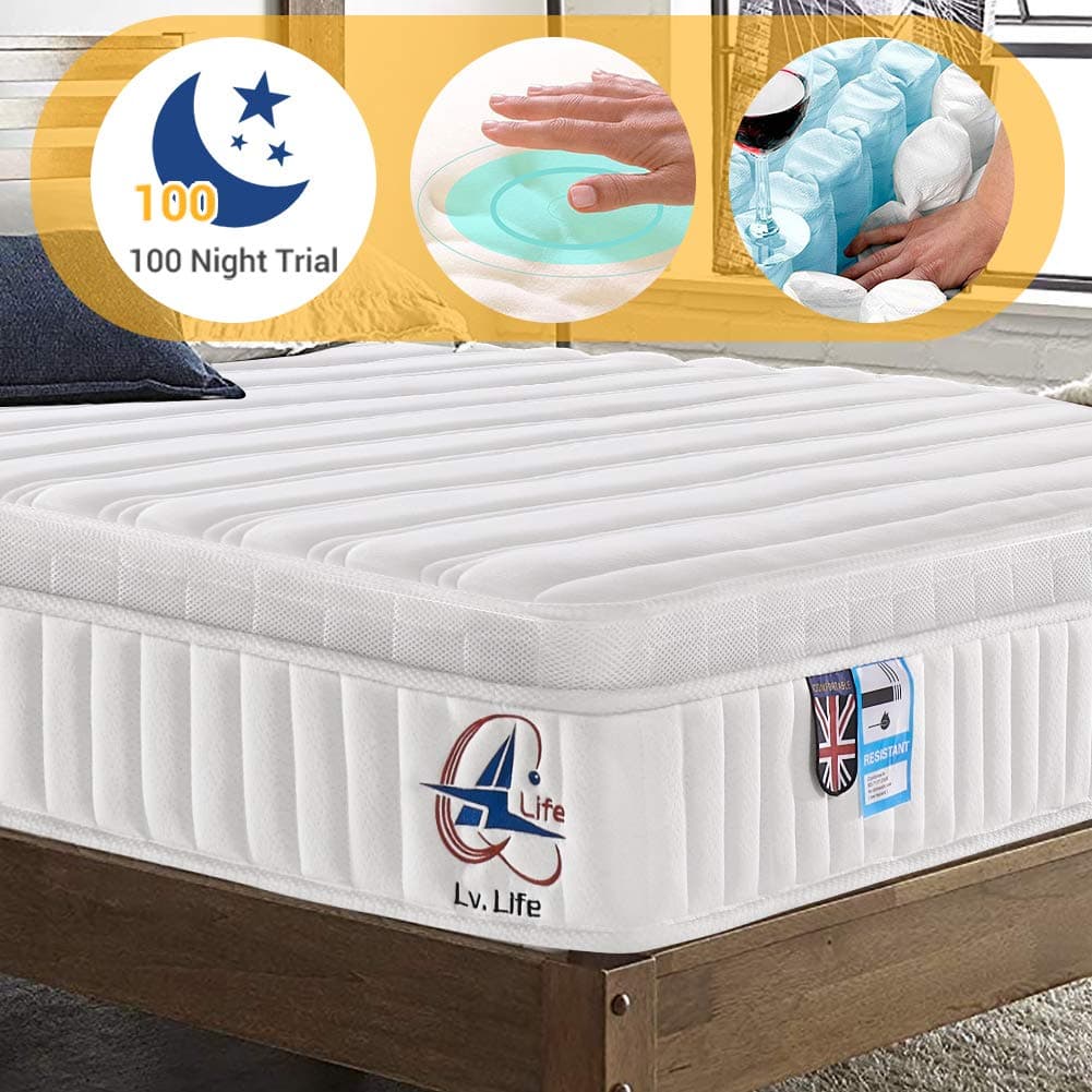 Ej. Life Double Mattress, Nine Zone Pocket Sprung Mattress 4FT6 Double Memory Foam Mattress with 3D Breathable Fabric