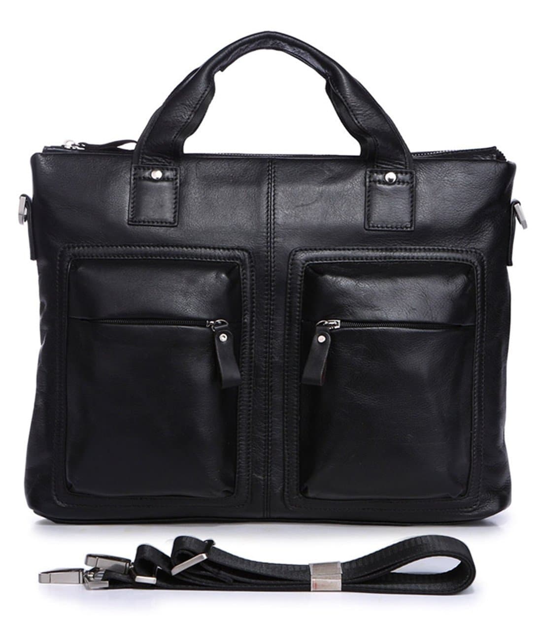 Amango Hot Selling Vintage Leather Men's Black Briefcase Laptop Bag ( Two Colors) (Black)