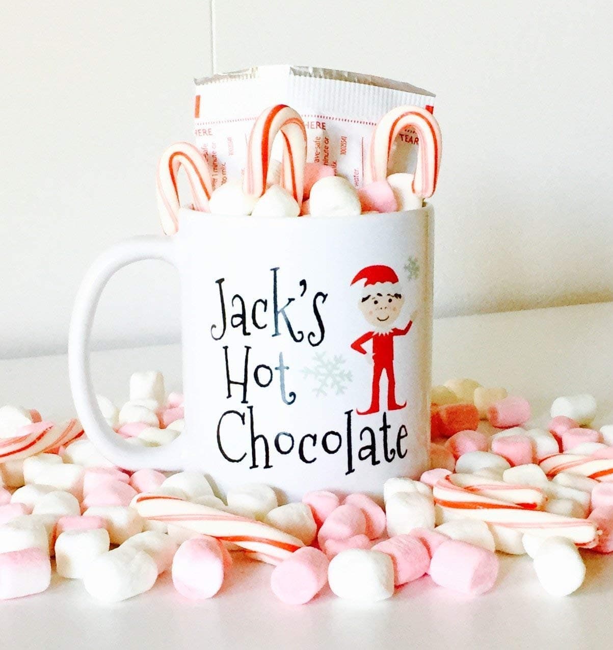 Personalized Hot Chocolate Mug with Cute Elf for Kids, Kids Hot Chocolate Mugs | Christmas Gifts for Kids