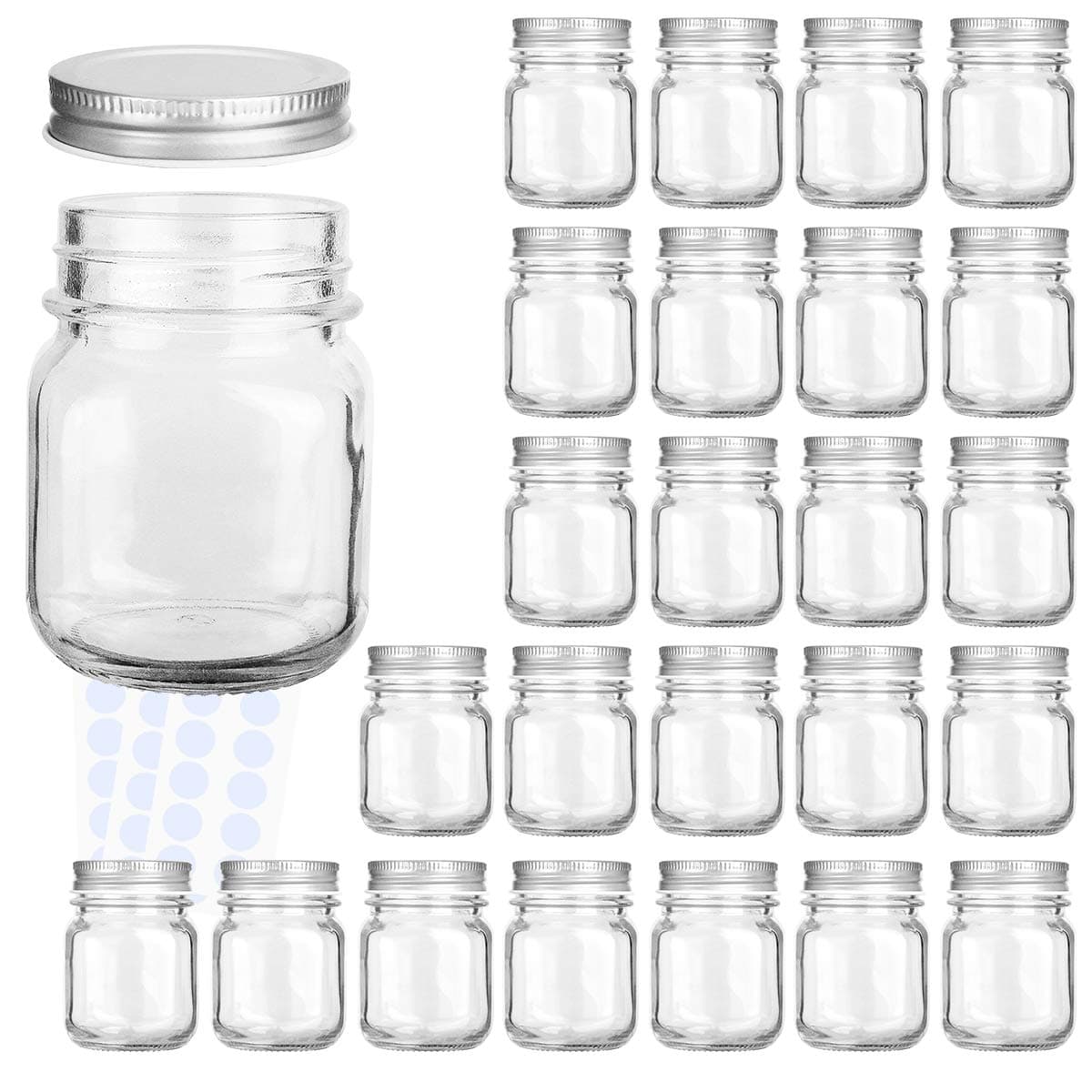 KAMOTA Glass Jars, 4 oz Mini Glass Jars with Lids Perfect for Mason Jars, Canning Jars, Favor Jars, Baby Food Jars, DIY Magnetic Spice Jars, Jam Jars,24 PACK,30 Whiteboard Labels Included