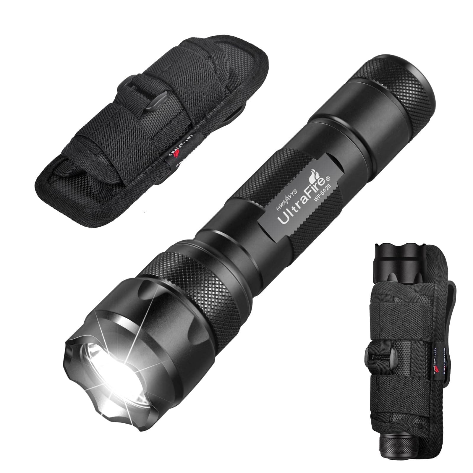 ULTRAFIRE WF-502B Single Mode Flashlight with Holster,1000 Lumen Tactical Flashlight with Duty Belt Holster,Bright Law Enforcement - Police Flashlight(Battery not Included)