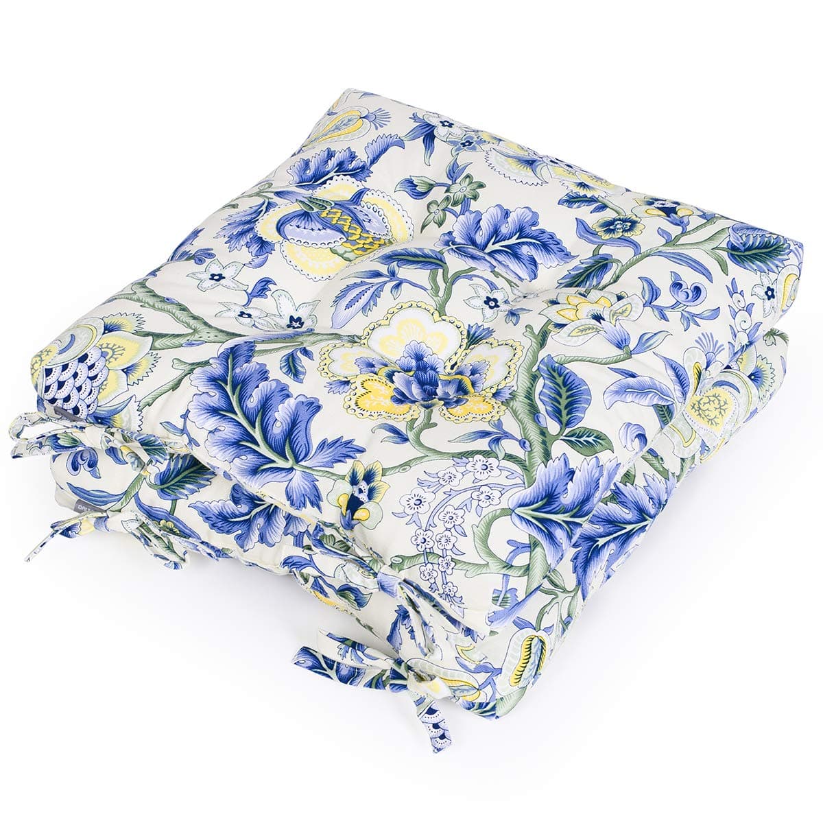Shinnwa Chair Pads and Cushions for Kitchen Chairs with Ties [16x16 Inches] Outdoor Patio Furniture Seat Cushions for Chairs Pad Set of 2 - Canvas Blue Flowers Pattern