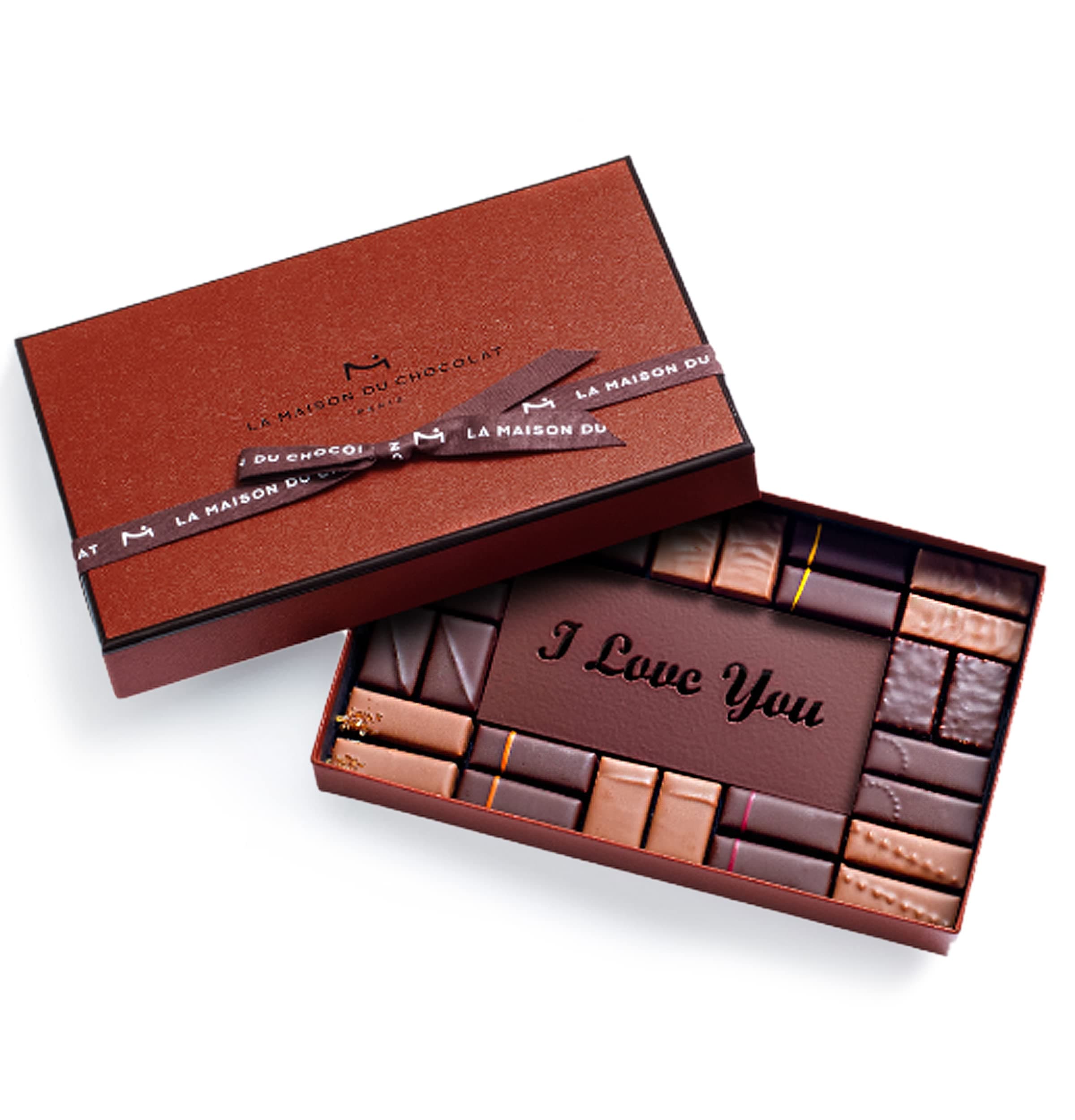 La Maison Du Chocolat “I Love You” Engraved Message, Premium Milk And Dark Chocolate Coffret Maison Gift Box - 28pcs Gourmet French Chocolate