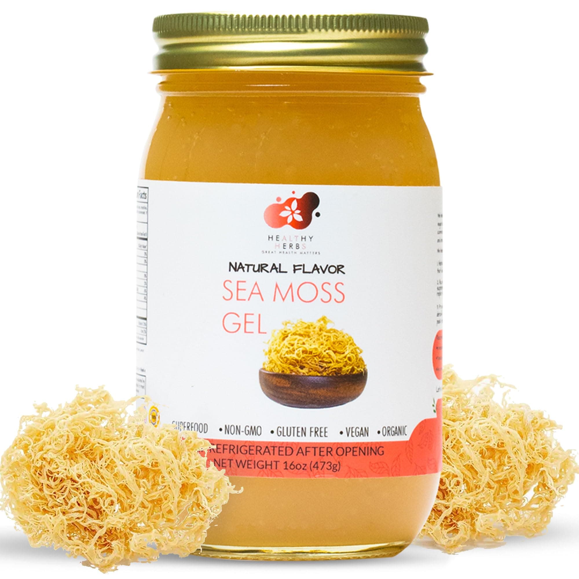 Healthy Herbs Sea Moss Gel (Natural) Wildcrafted from Jamaican St Lucia Gold Seamoss | Wild-Harvested Superfood with Over 90 Essential Vitamins & Minerals | Vegan, Non-GMO, US-Made (16 oz.)