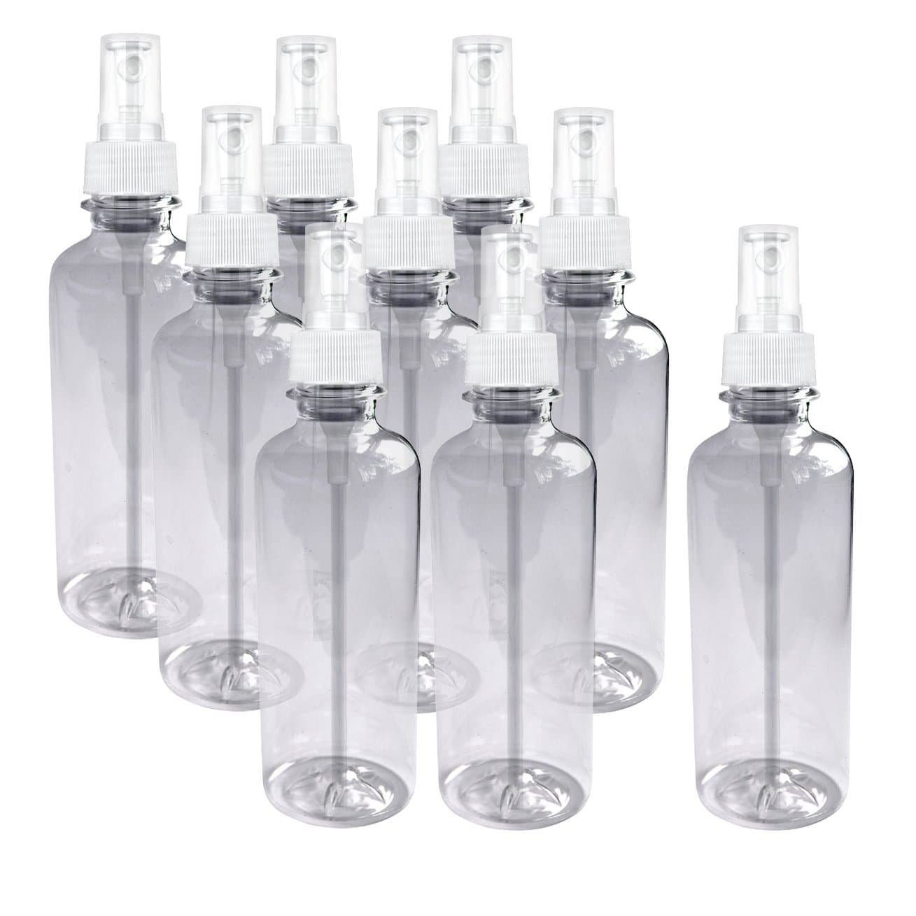 Maker Supply 9 pack Clear Empty 8 oz plastic bottles with Atomizing Mist Sprayer Mister with clear cap - BULK Set - FOOD GRADE and BPA-free