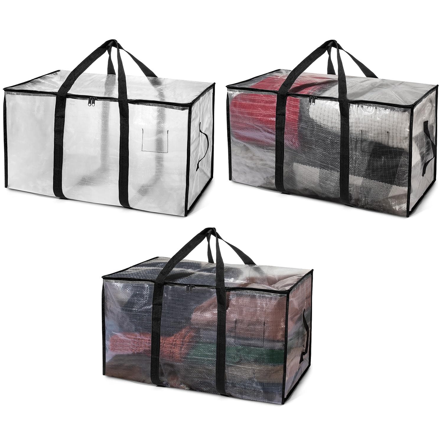 ClearSpace Heavy Duty Moving Bags or Storage Bags – Clear Storage Bins with Lids, Large Moving Boxes with Backpack Straps & Zippers,– Packing Box & Moving Supplies for College Dorm, 3 Pack