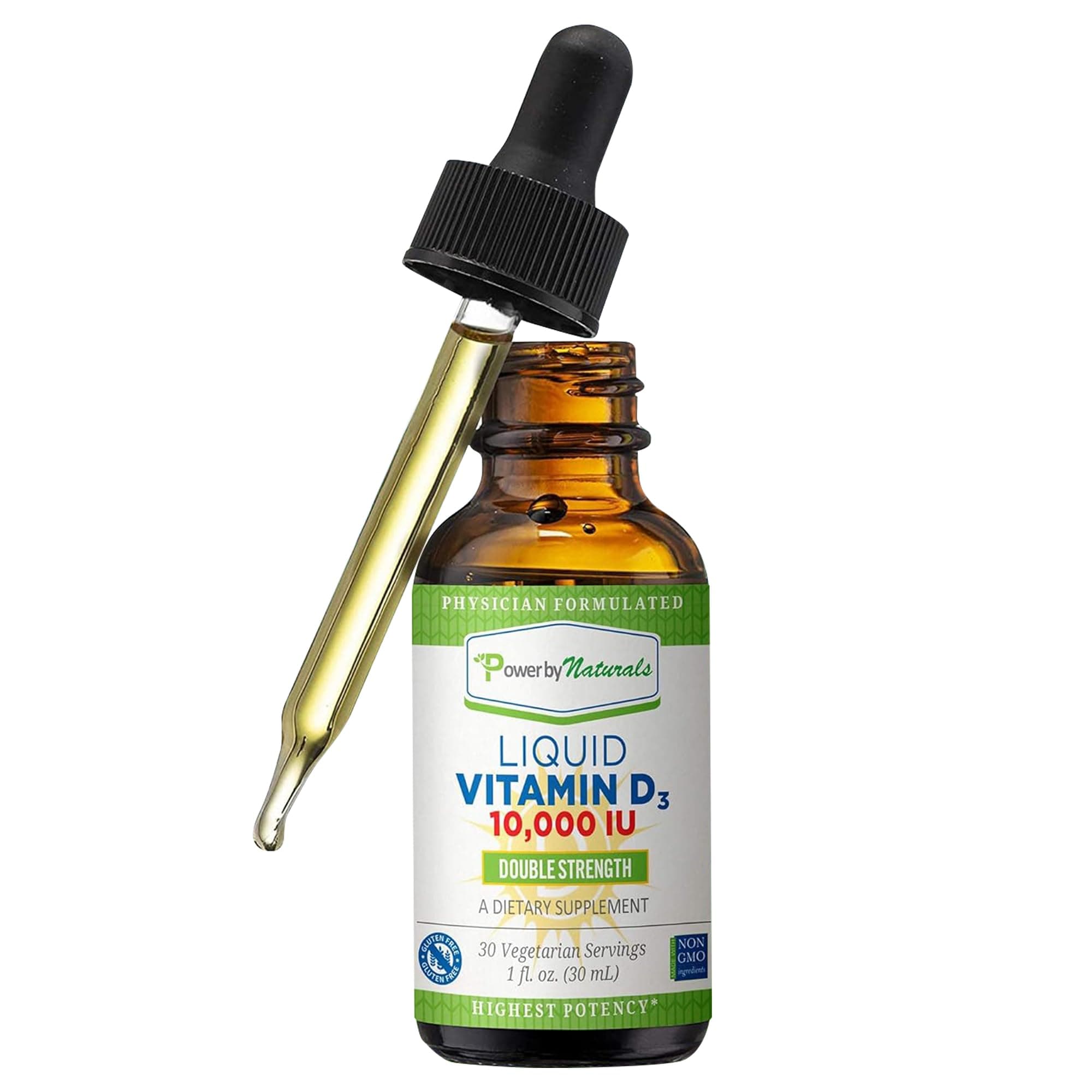 Power by Naturals - High Potency Liquid Vitamin D3 10000 IU - High Dose Vitamin D - The Sunshine D3 Vitamin Supplement - Vitamin D Drops Adult for Faster Absorption, Natural Orange Flavor - 30mL