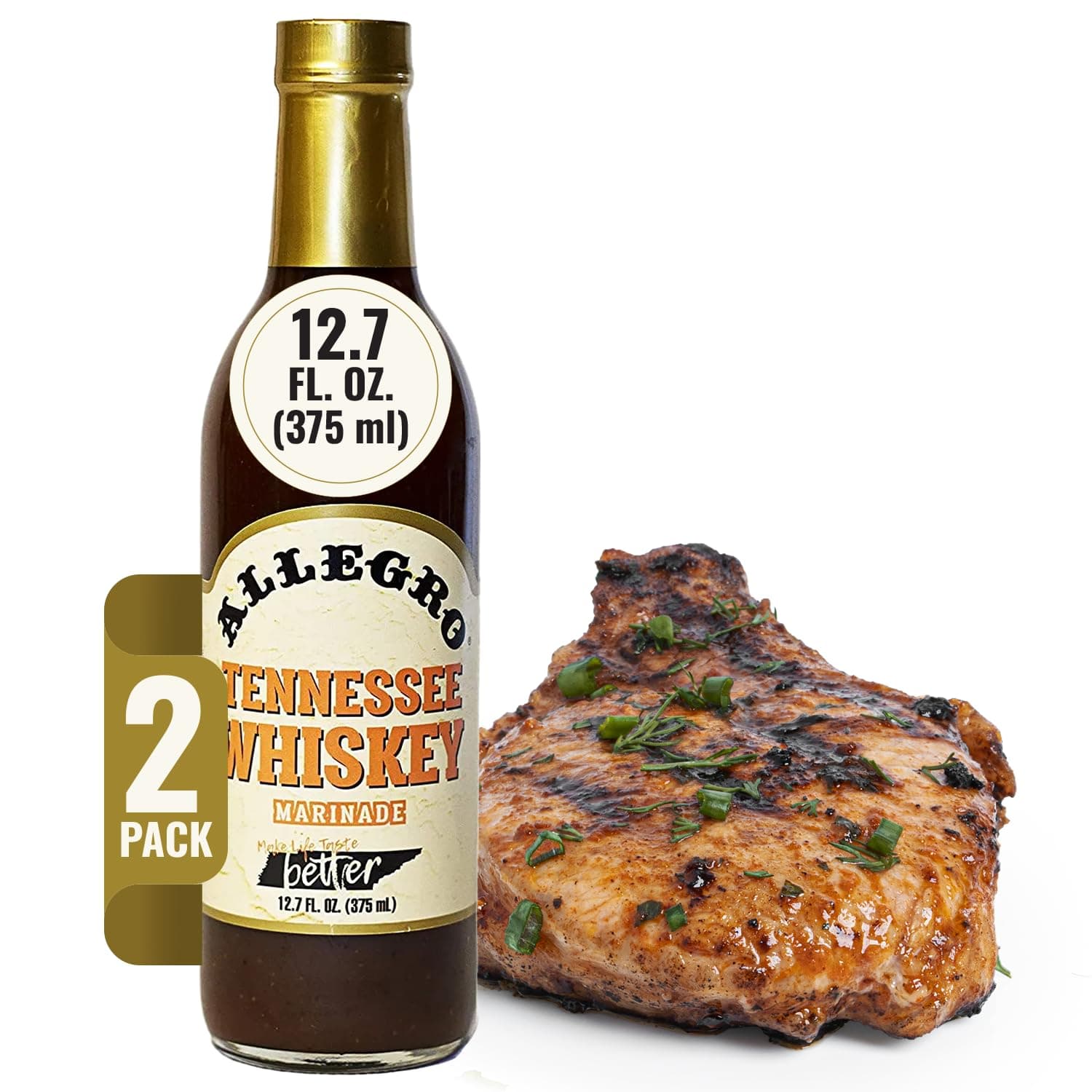 ALLEGRO - The Marinate Everything Marinades | Perfect Marinades for Meat & Veggies | Marinade for Grilling, Roasting & Cooking | Kosher & Gluten Free | 12.7 Oz (Pack of 2) - Tennessee Whiskey