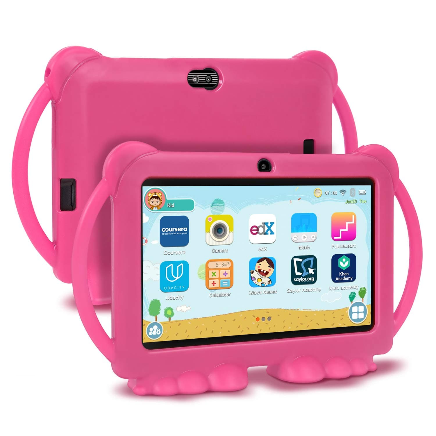 Xgody Kids Tablets,Kids Edition Tablet 7 Inch HD,Parental Control, For internet cloud class, Android 8.1 GMS,16GB,Quad Core,Pink Kid-Proof Case