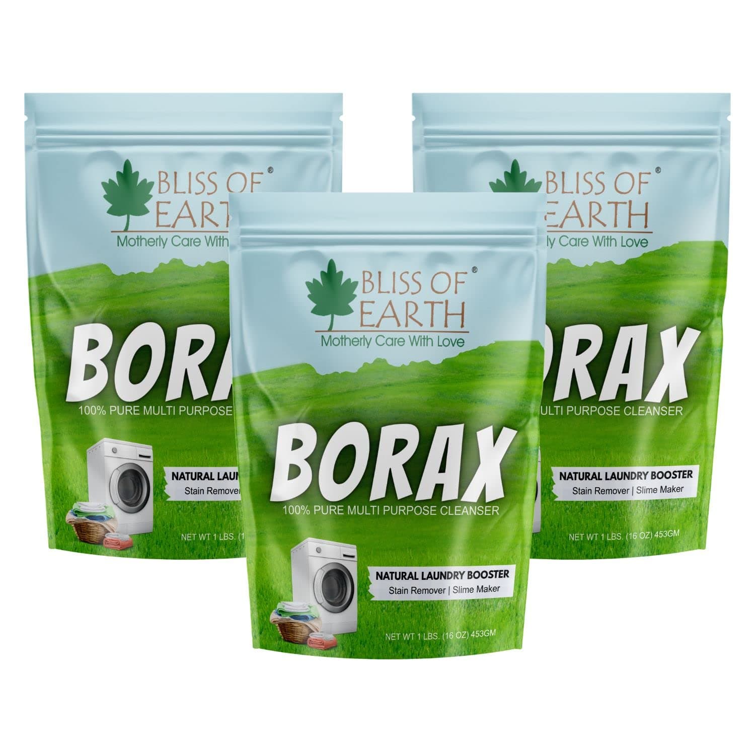 Bliss of Earth American Borax Detergent Booster Powder, Multipurpose Cleaning & Stain Remover, Ants Killer, 100% Pure Natural Sodium Borate Powder, 3x453GM
